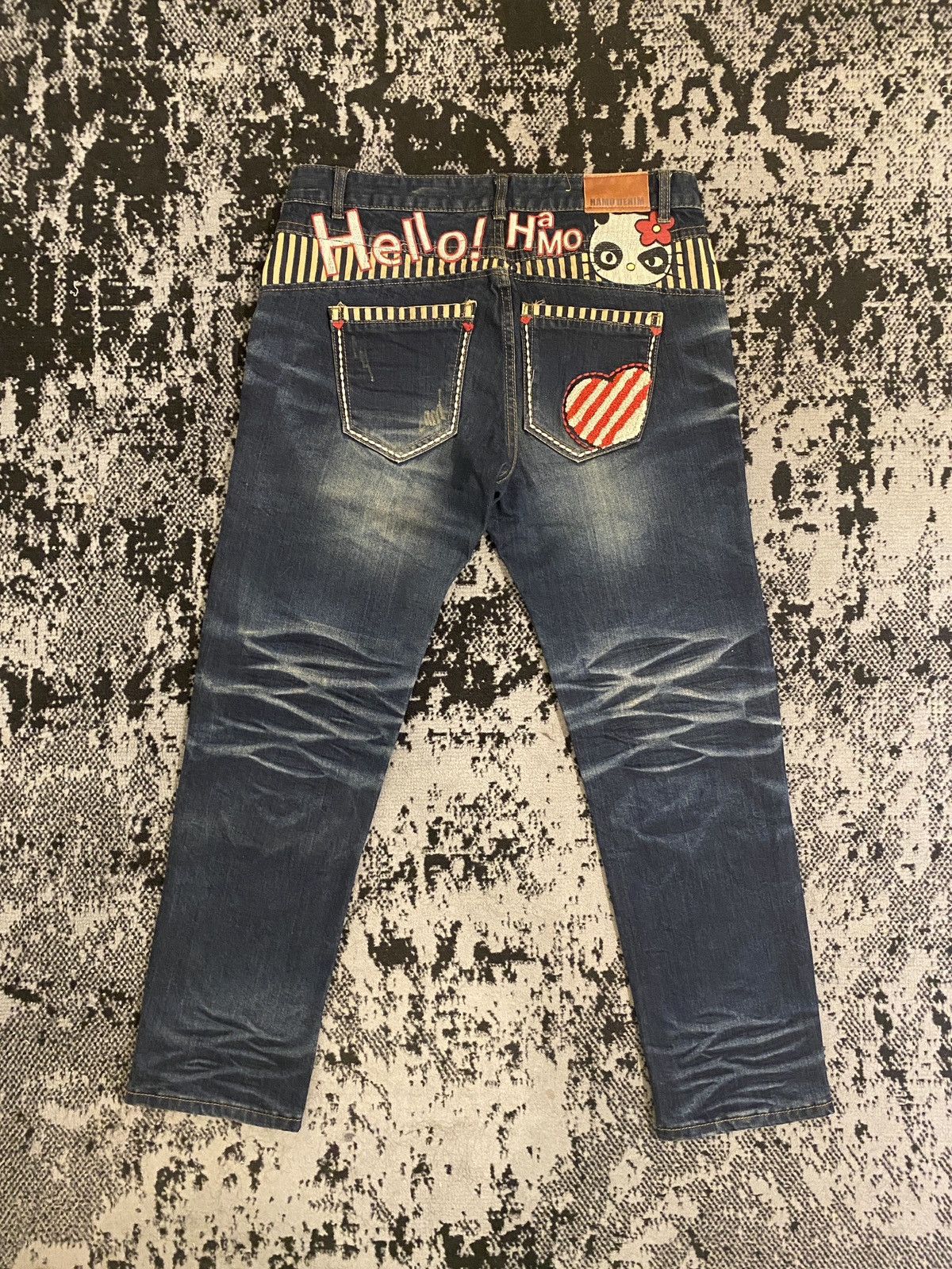 Japanese Brand Hysteric Glamour Patchwork Washed Denim Hello Kitty Size US 33 - 2 Thumbnail