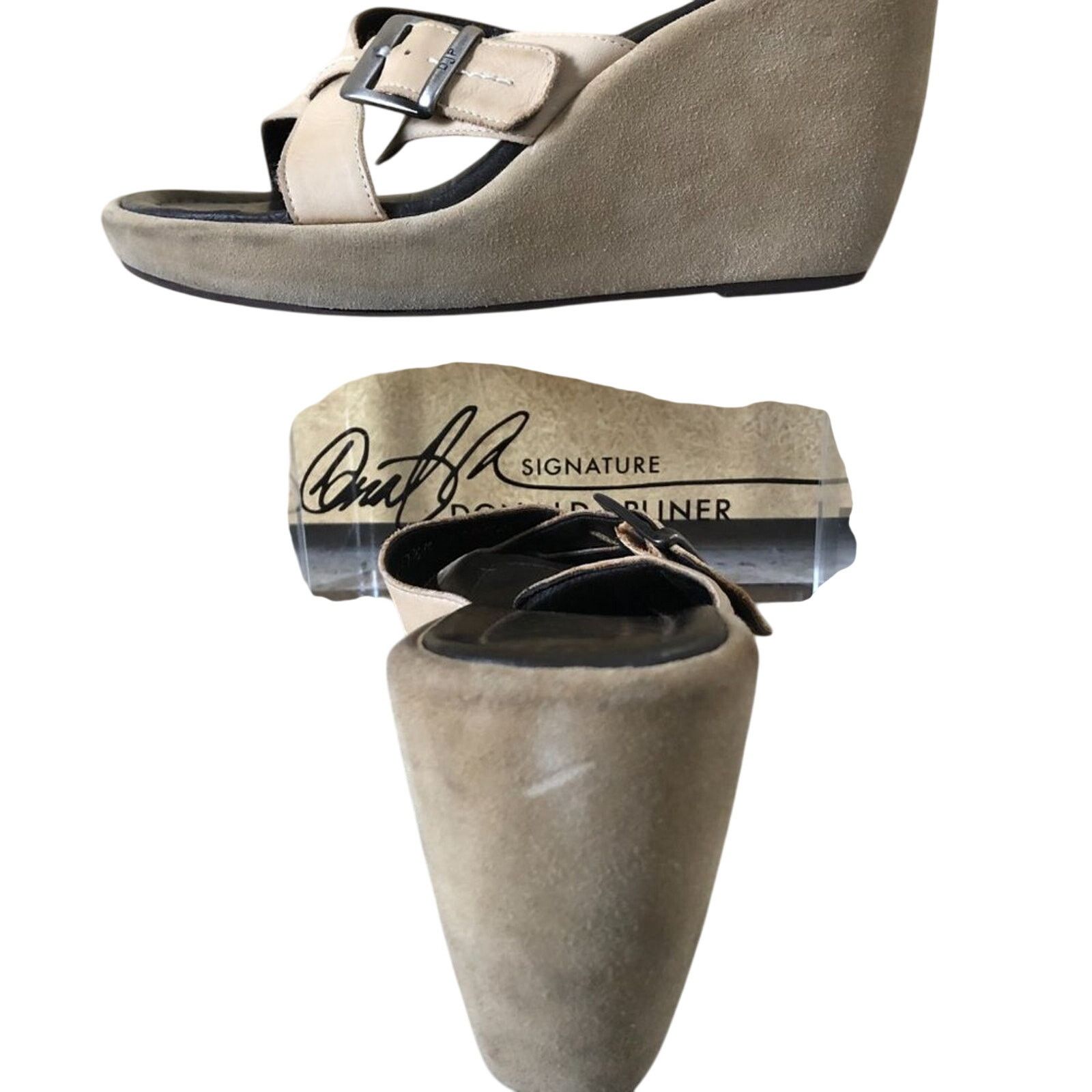 Donald Pliner Donald Pliner Beige Suede 3.5" Wedge 3/4" Platform Shoe Size US 7.5 / IT 37.5 - 3 Thumbnail