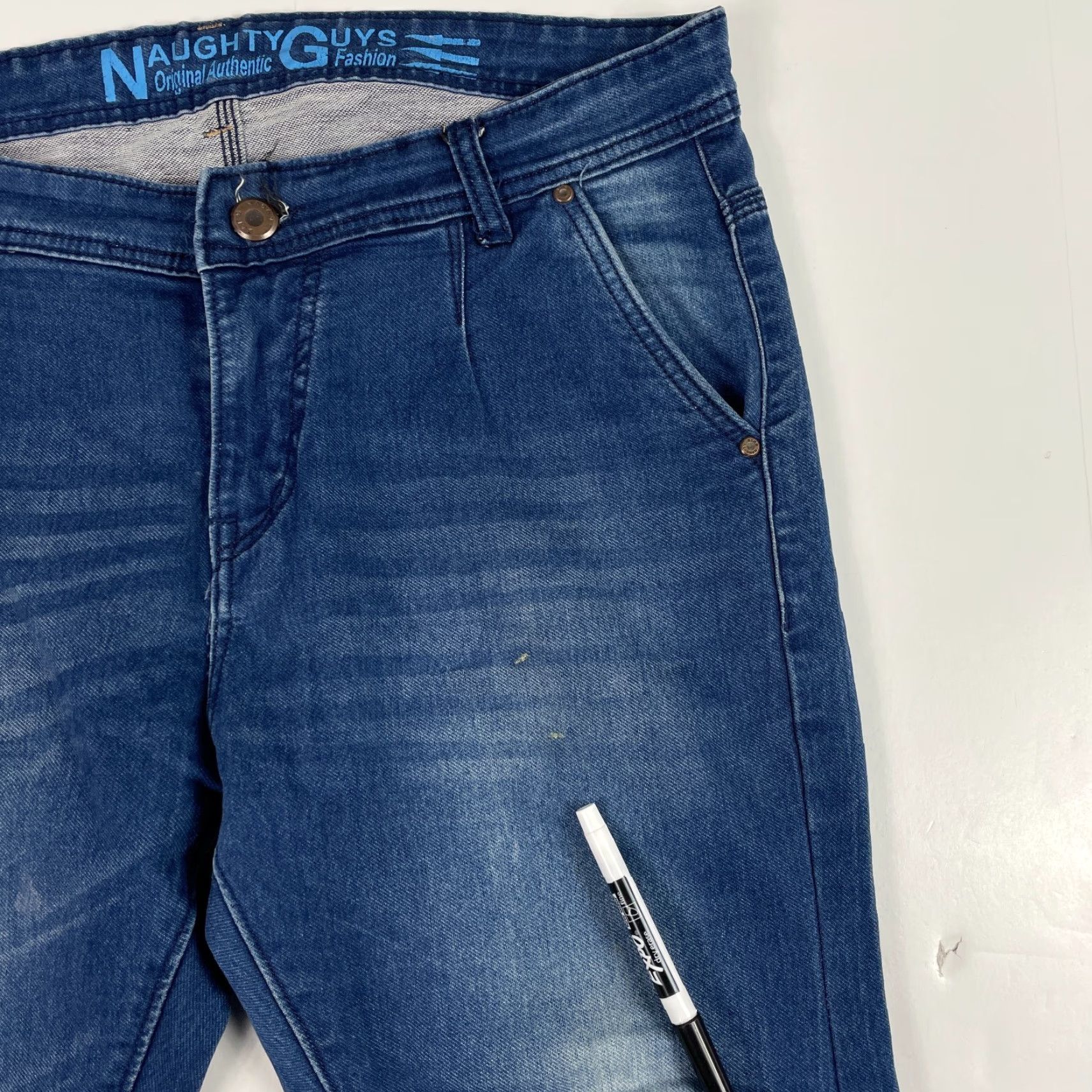 Denime Naughty Guys Jeans Mens 34 x 32 Blue Slim Tapered Medium Wash Denim Stretch Club Jeans Size US 34 / EU 50 - 3 Thumbnail