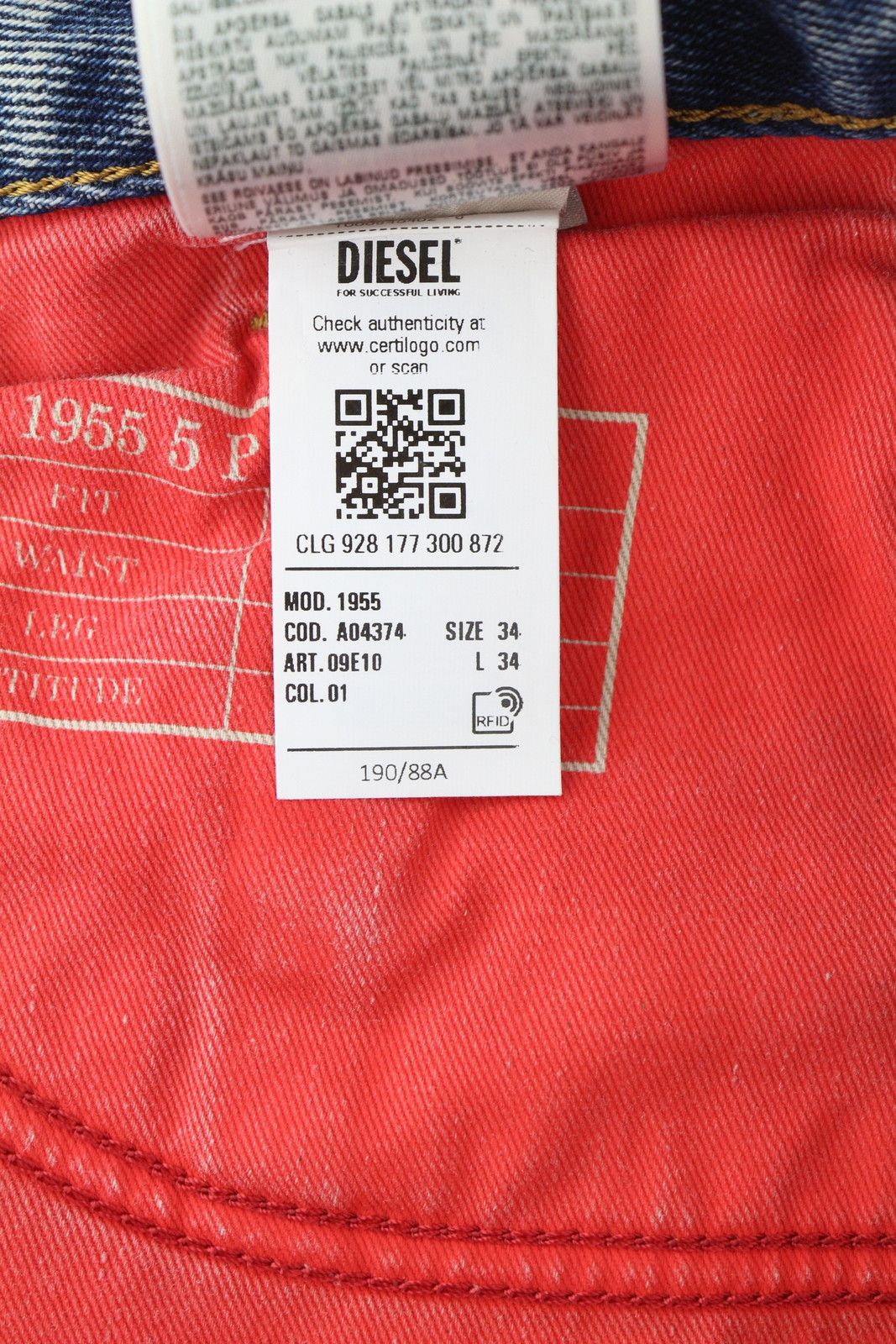 Diesel 1955 09E10 W34/L34 Blue Regular Straight Distress 85398 Size US 34 / EU 50 - 12 Thumbnail