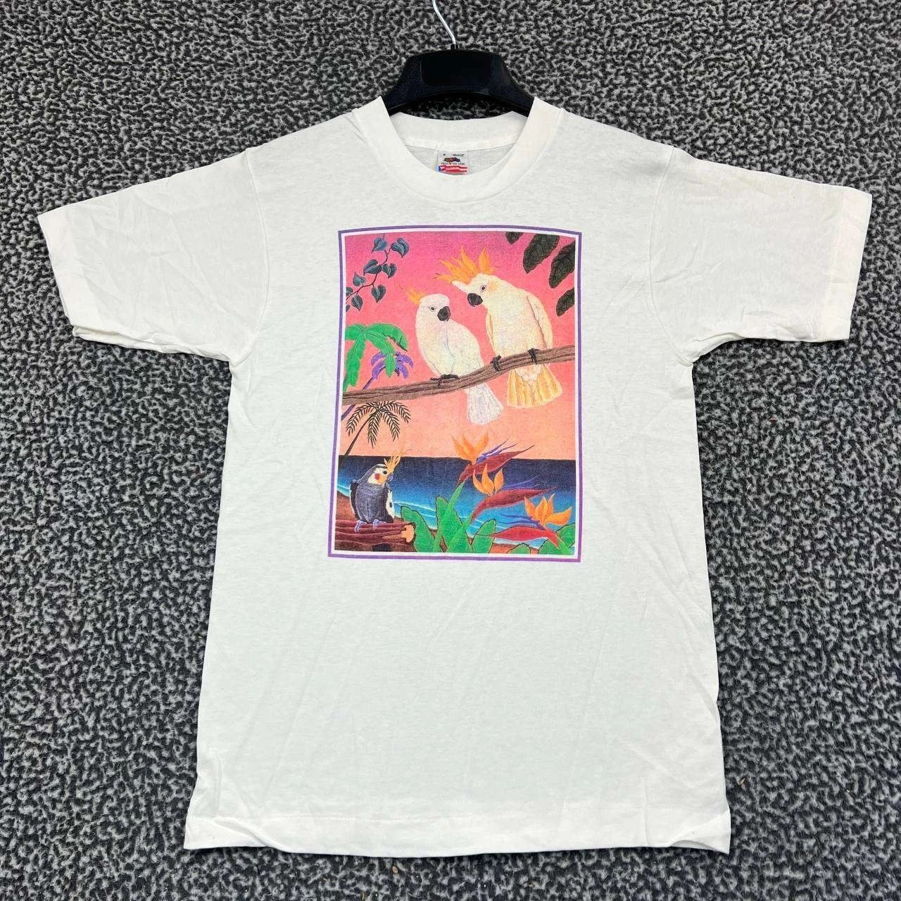 Fruit Of The Loom Vintage Tropical Birds Shirt Men Small White Deadstock New Size US S / EU 44-46 / 1 - 1 Thumbnail