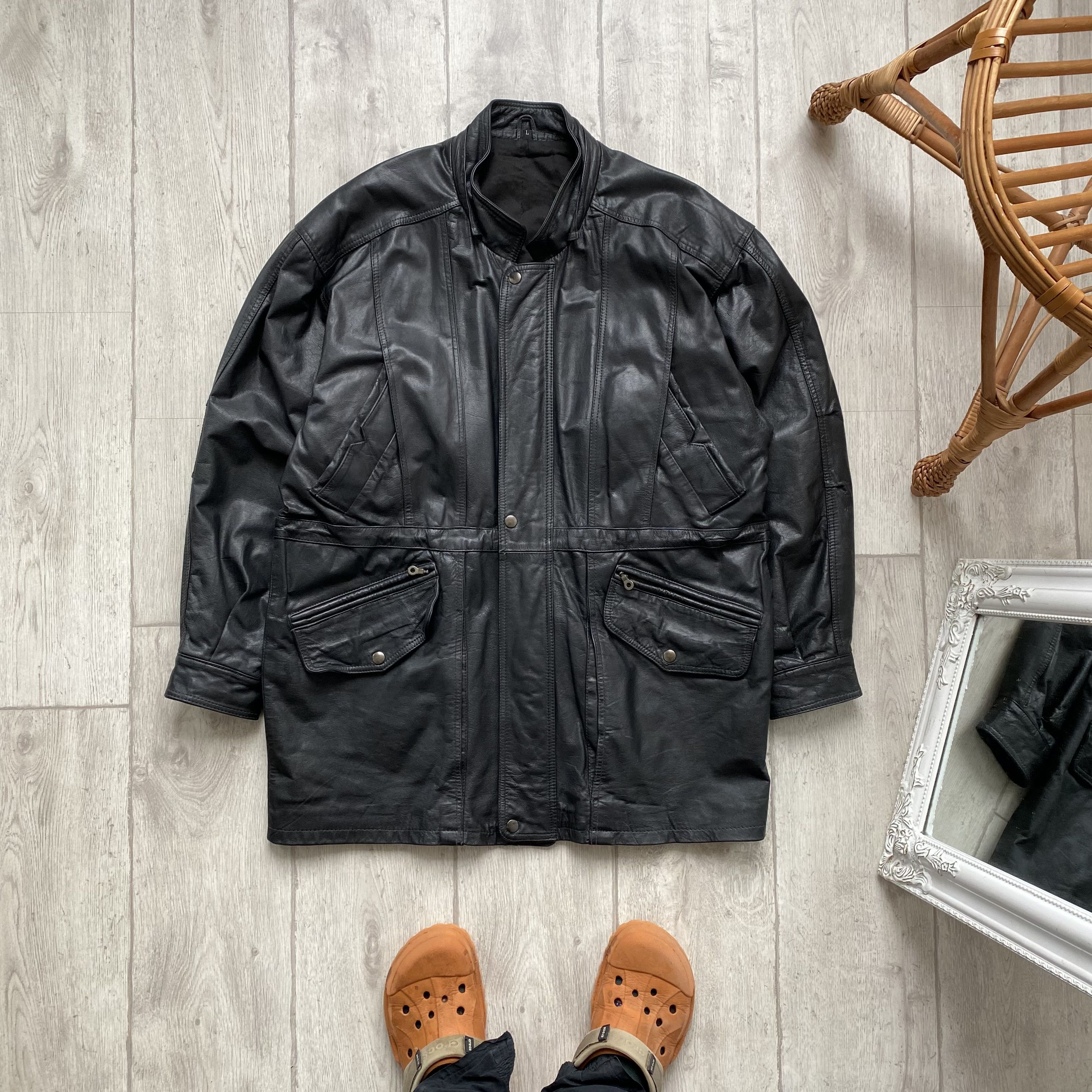 Genuine Leather Vintage 90s Real Leather Jacket Parka Coat Balenciaga style Size US L / EU 52-54 / 3 - 1 Thumbnail