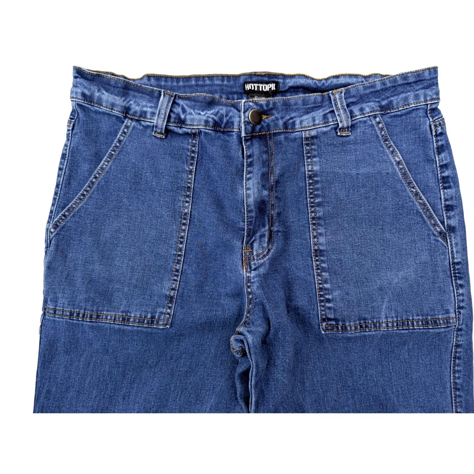 Hot Topic Hot Topic Jeans Women 32x32 Hi-Rise Denim Cargo Pants 90s Retro Y2K Blue Dark Vintage Regular 32 Inseam 31" Wide-Leg Denim Pants Size 24" / US 00 / IT 34 - 4 Thumbnail