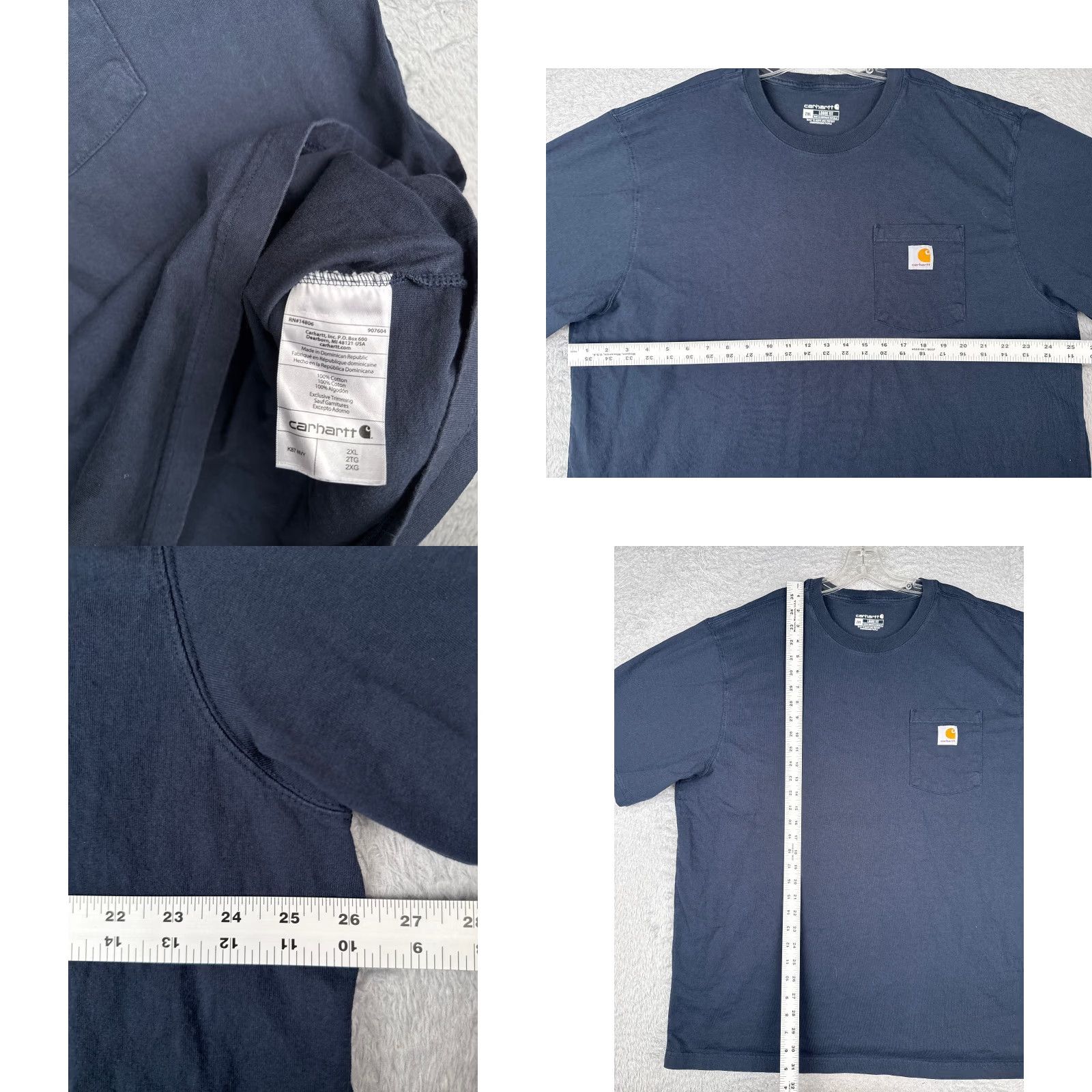 Carhartt Carhartt Shirt Mens 2XL Blue Crew Neck Pocket 100% Cotton Workwear T‑Shirt Adult 2XL Mens White Spots Size US XXL / EU 58 / 5 - 8 Thumbnail