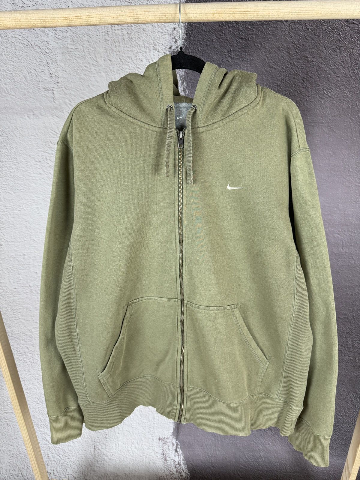 Nike × Vintage Nike vintage Y2K khaki green small logo hoodie swoosh drill Size US XL / EU 56 / 4 - 2 Thumbnail