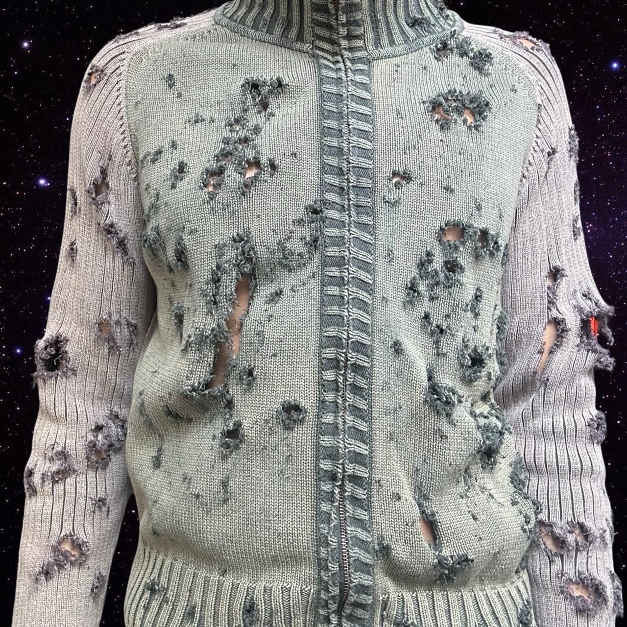 ASTROBOI* Khaki/Tan Ribbed Grunge Zip Up Sweater - XL
