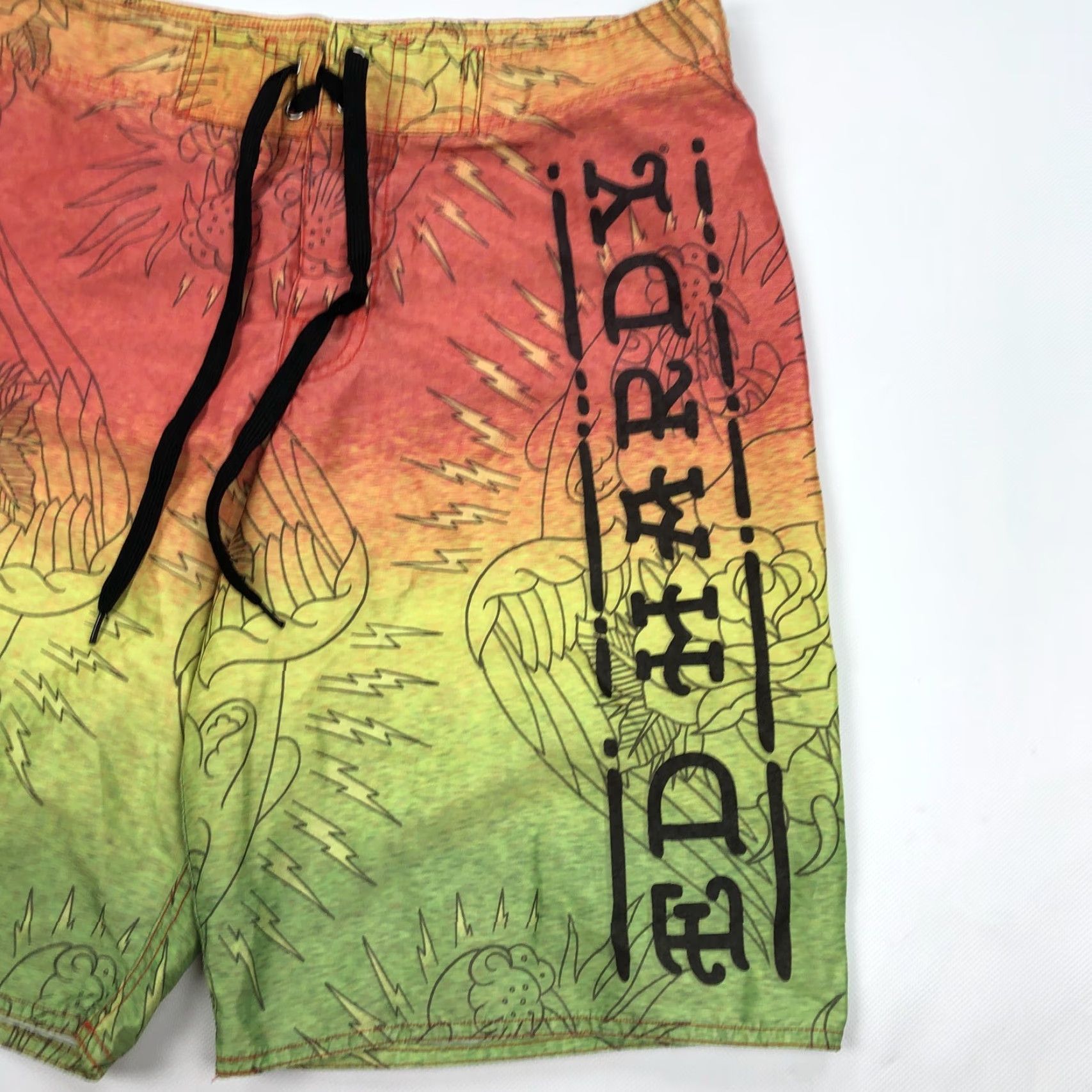 Ed Hardy Ed Hardy Board Shorts Mens S Ombre Tattoo Art Graphic Print Quick Dry Beach Swim Trunks Red Yellow Size US 29 - 4 Thumbnail