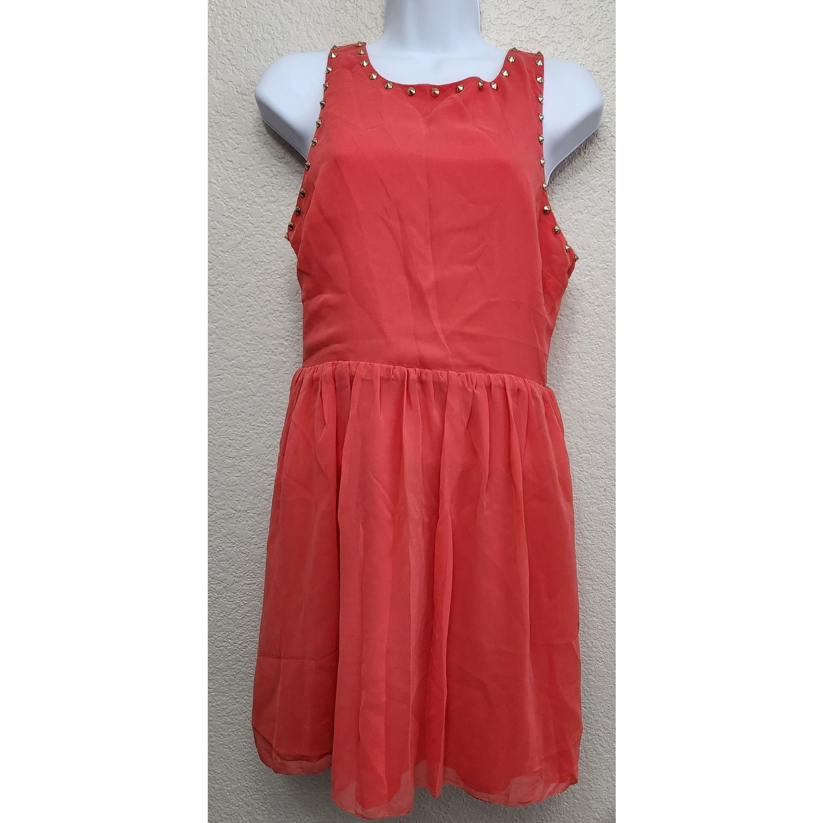 Other Bebe Hot Coral Studded Neckline Sleeveless Mini Dress 6 Size M / US 6-8 / IT 42-44 - 1 Thumbnail