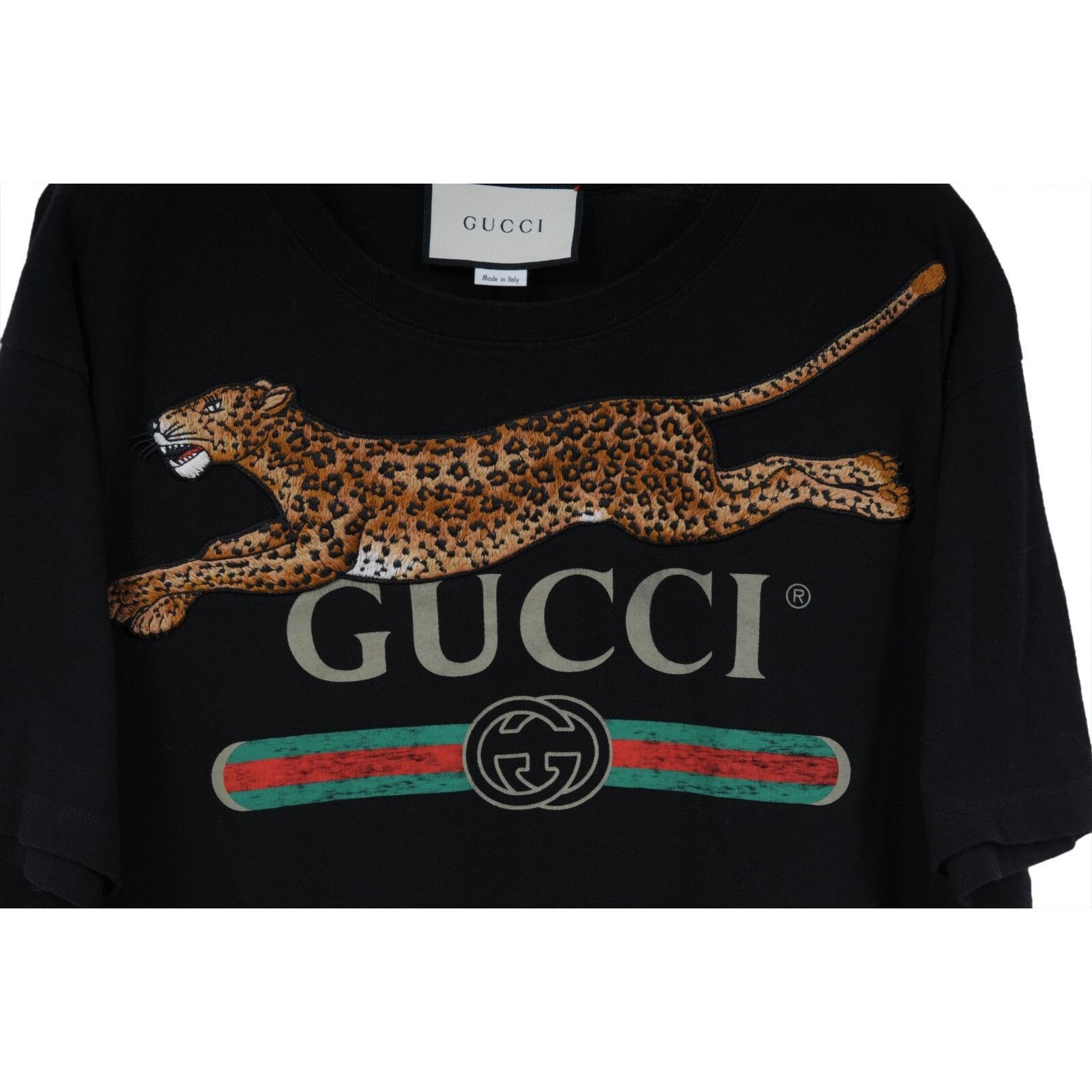 Gucci Embroidered Leopard Logo T Shirt Black Size US M / EU 48-50 / 2 - 3 Thumbnail