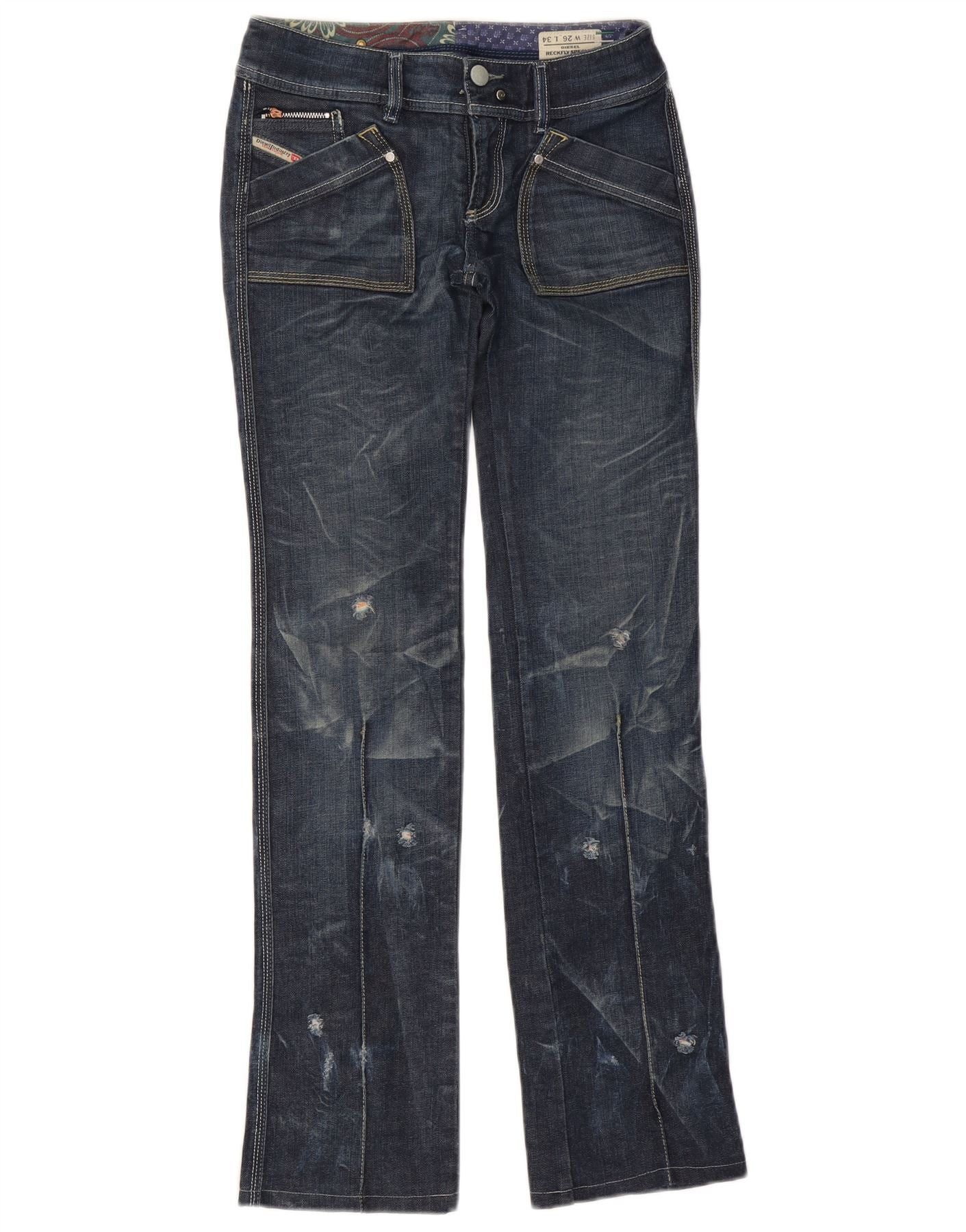 Diesel Womens Reckfly Bootcut Jeans W26 L32 Navy Blue Cotton Size 42" / US 20 - 1 Thumbnail