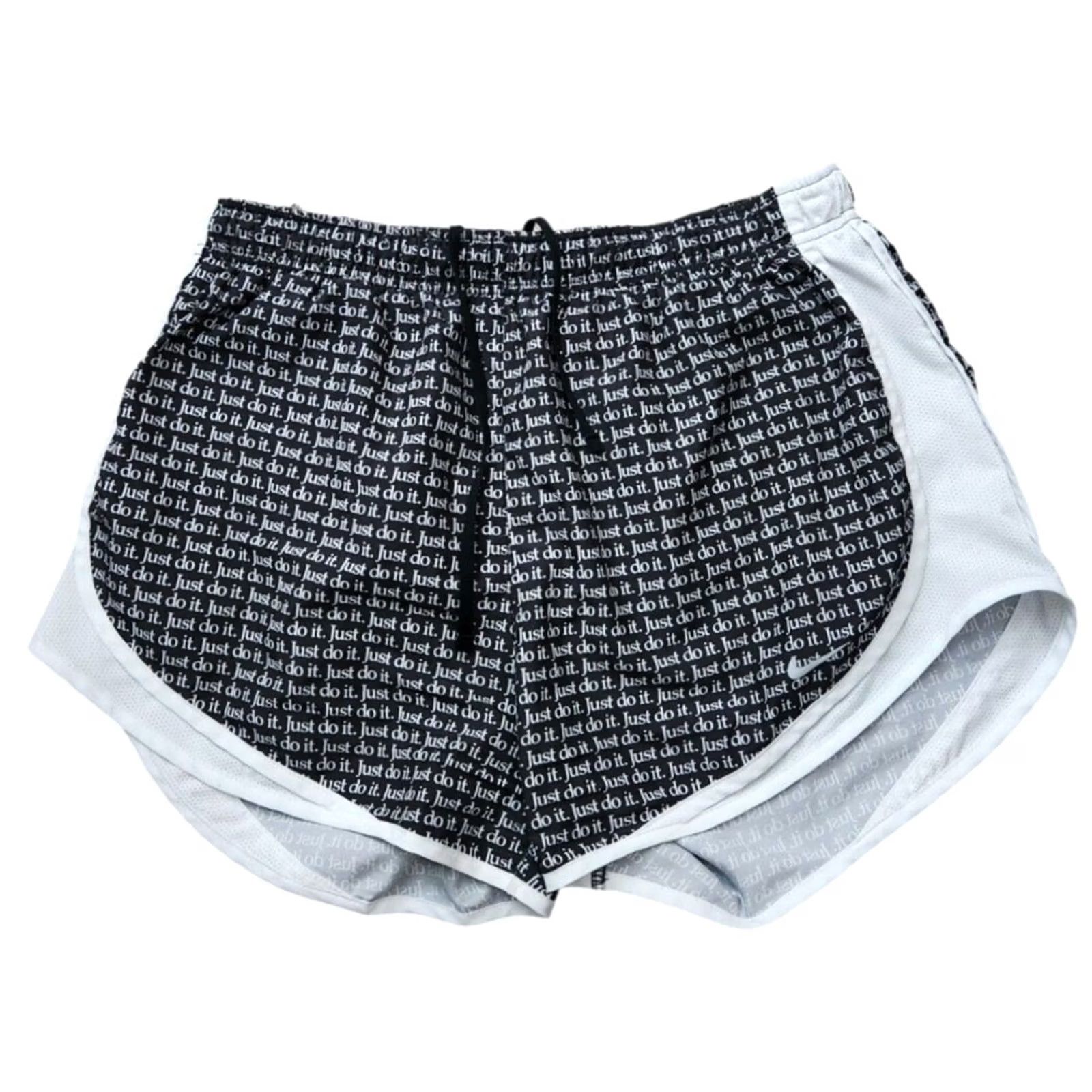 Nike Nike Womens L Running Shorts Just Do It All Over Print Elastic Waist Lined Size 36" / US 14 / IT 50 - 2 Thumbnail