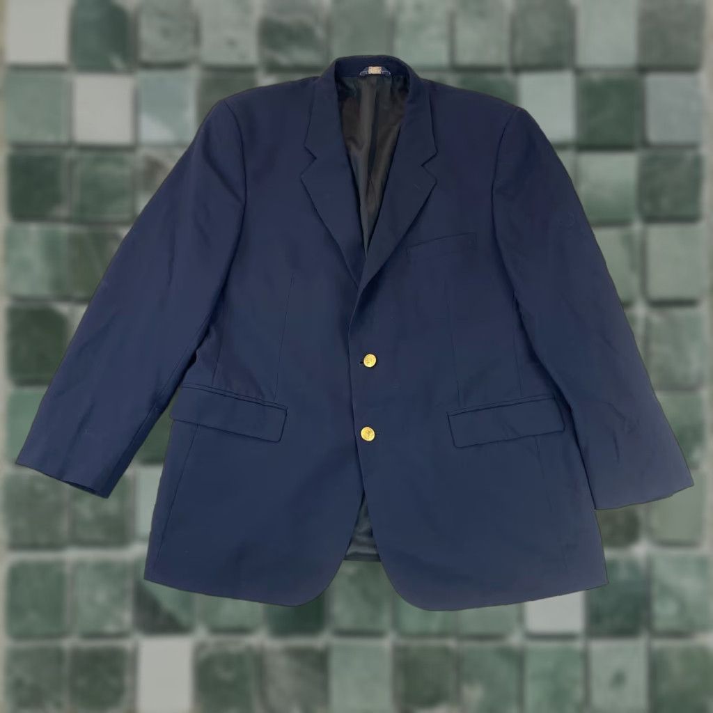 Brooks Brothers Brooks Brothers Blazer Men 44R Navy Blue 346 100% Worsted Wool Gold Buttons - Two-Button Notch Lapel Regular Fit Solid Wool Dress Jacket Size 44R - 1 Thumbnail