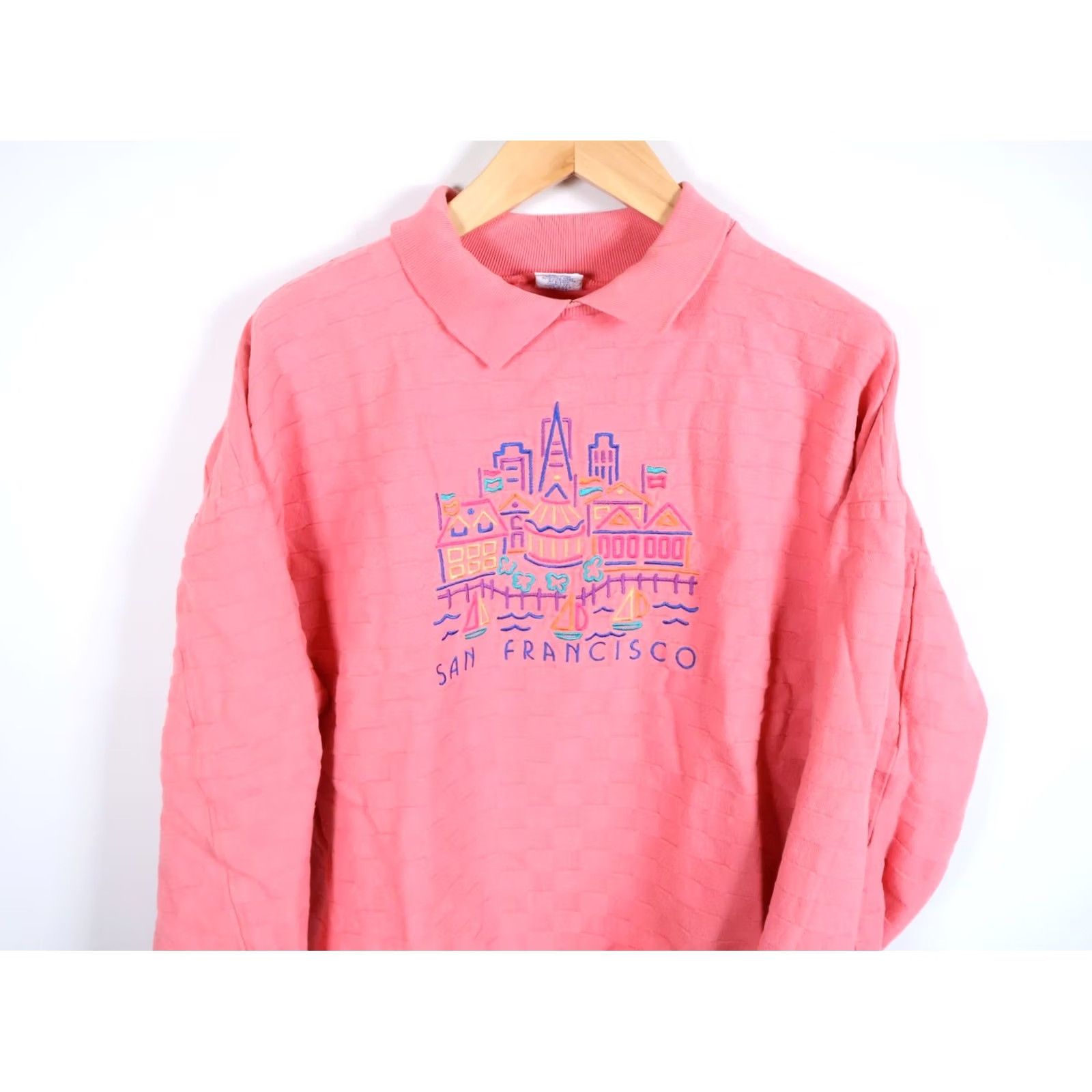 Vintage VINTAGE Crazy Shirts Sweatshirt Men Large Pink Collared 90s Graphic Print City San Francisco VTG Size US L / EU 52-54 / 3 - 4 Thumbnail