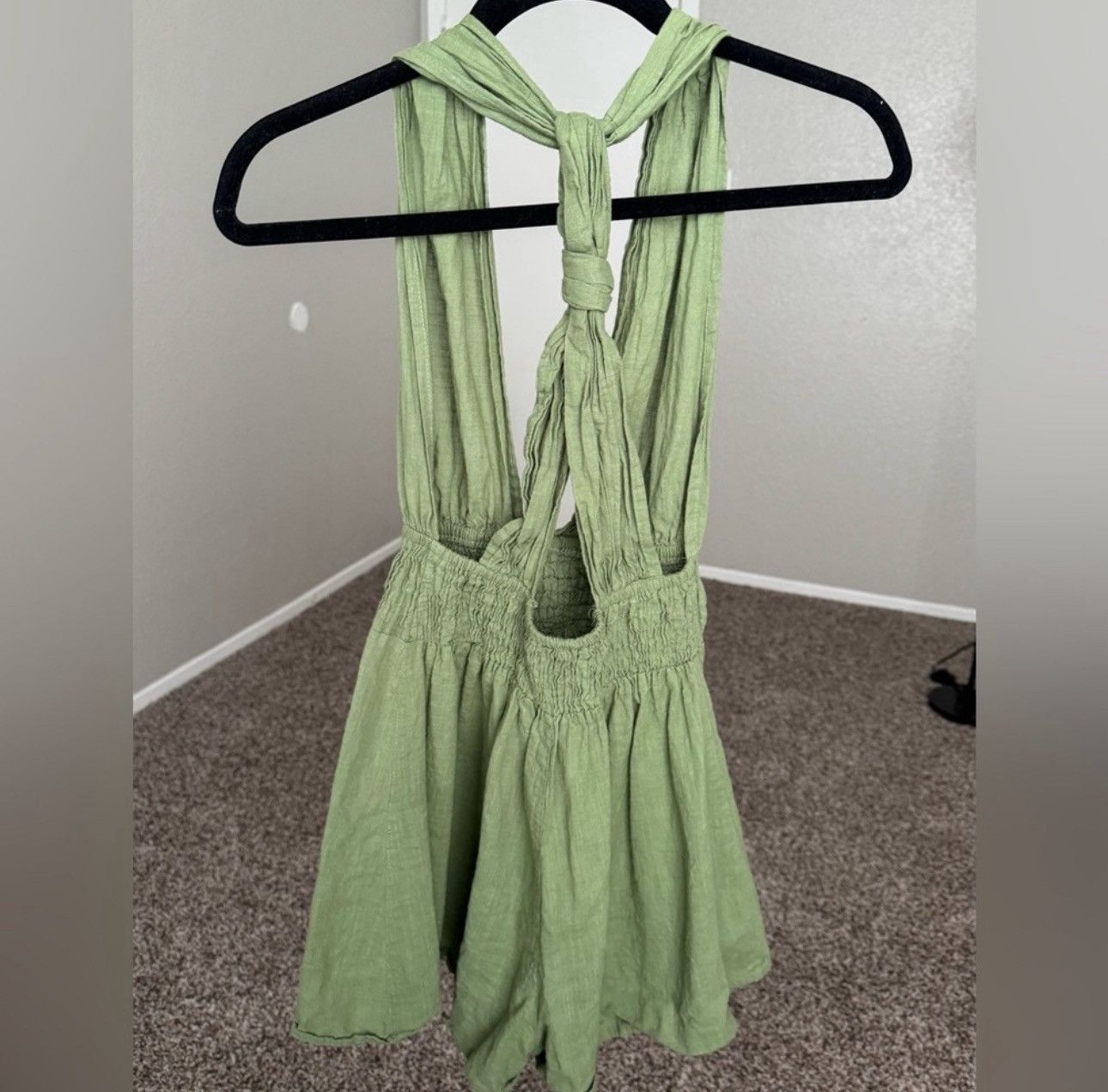 Asos ASOS DESIGN Petite Knot Back Halter Green Olive Beach Romper Size 26" / US 2 / IT 38 - 2 Thumbnail