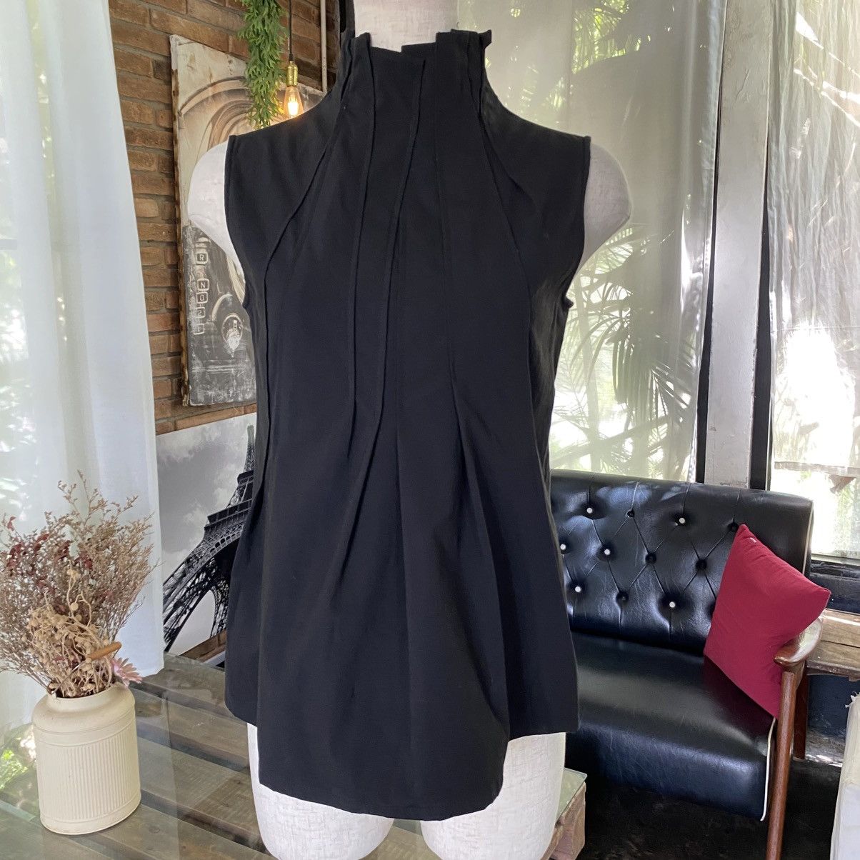 Japanese Brand A/T Black Pleated High Neck Top Size M / US 6-8 / IT 42-44 - 2 Thumbnail
