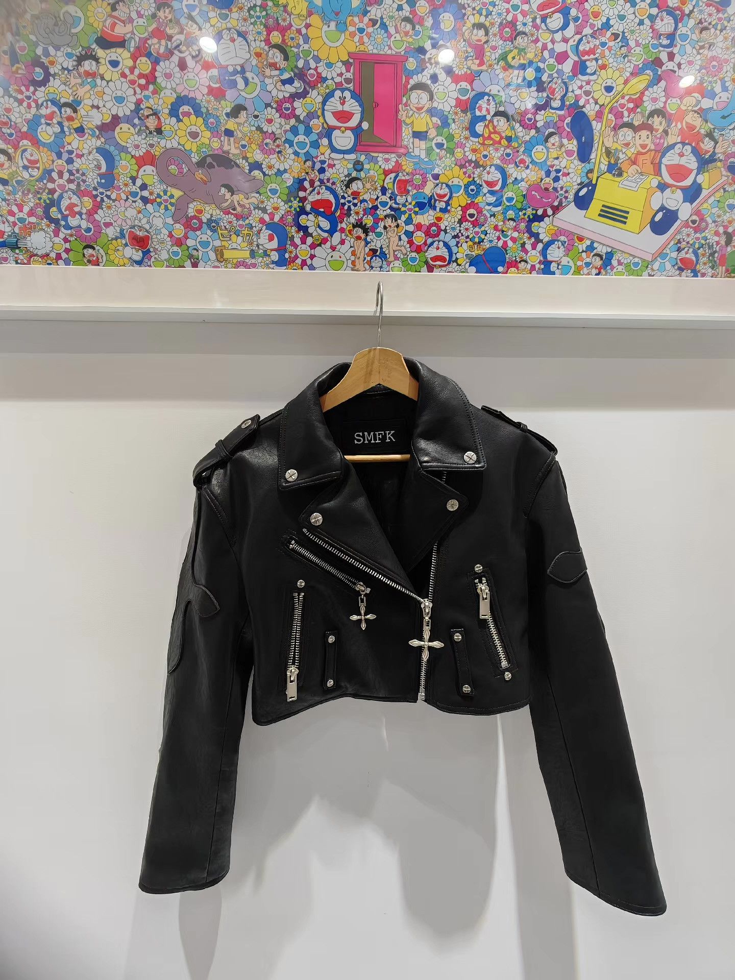 SMFK SMFK Midnight Biker Jacket Rivet Cropped Leather Jacket Q15 Size S / US 4 / IT 40 - 1 Thumbnail