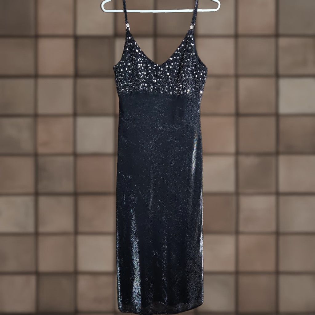 Vintage VINTAGE Blondie Nites Wmns VTG 90s Y2K Shimmer Beaded Empire Waist Maxi Dress-Size 10/9-10? Size L / US 10 / IT 46 - 1 Thumbnail