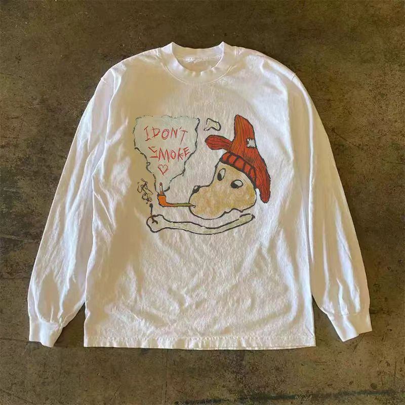Japanese Brand White washed vintage-style smoking puppy print t-shirt Size US M / EU 48-50 / 2 - 1 Thumbnail