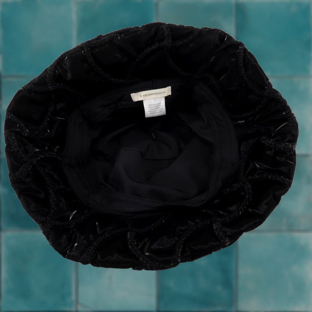 Anthropologie Anthropologie Bucket Hat Womens One Size Black Quilted Puffer Shiny Zig Zag Stitching Size ONE SIZE - 1 Thumbnail