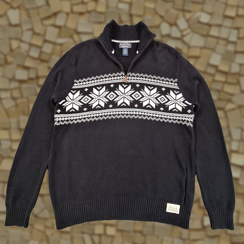 Polo Ralph Lauren Polo Jeans Company Mens Jumper Black Medium Fair Isle Half Zip Mock Pullover Size US M / EU 48-50 / 2 - 1 Thumbnail