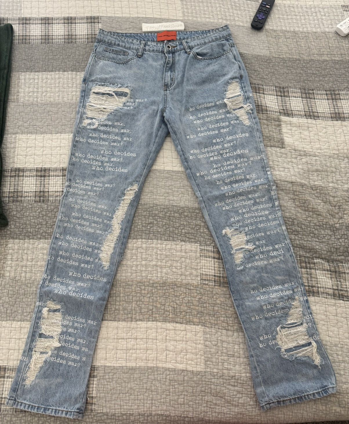 Who Decides War Who Decides War Jeans Scripture Denim Embroidered Pants WDW Size US 34 / EU 50 - 1 Thumbnail