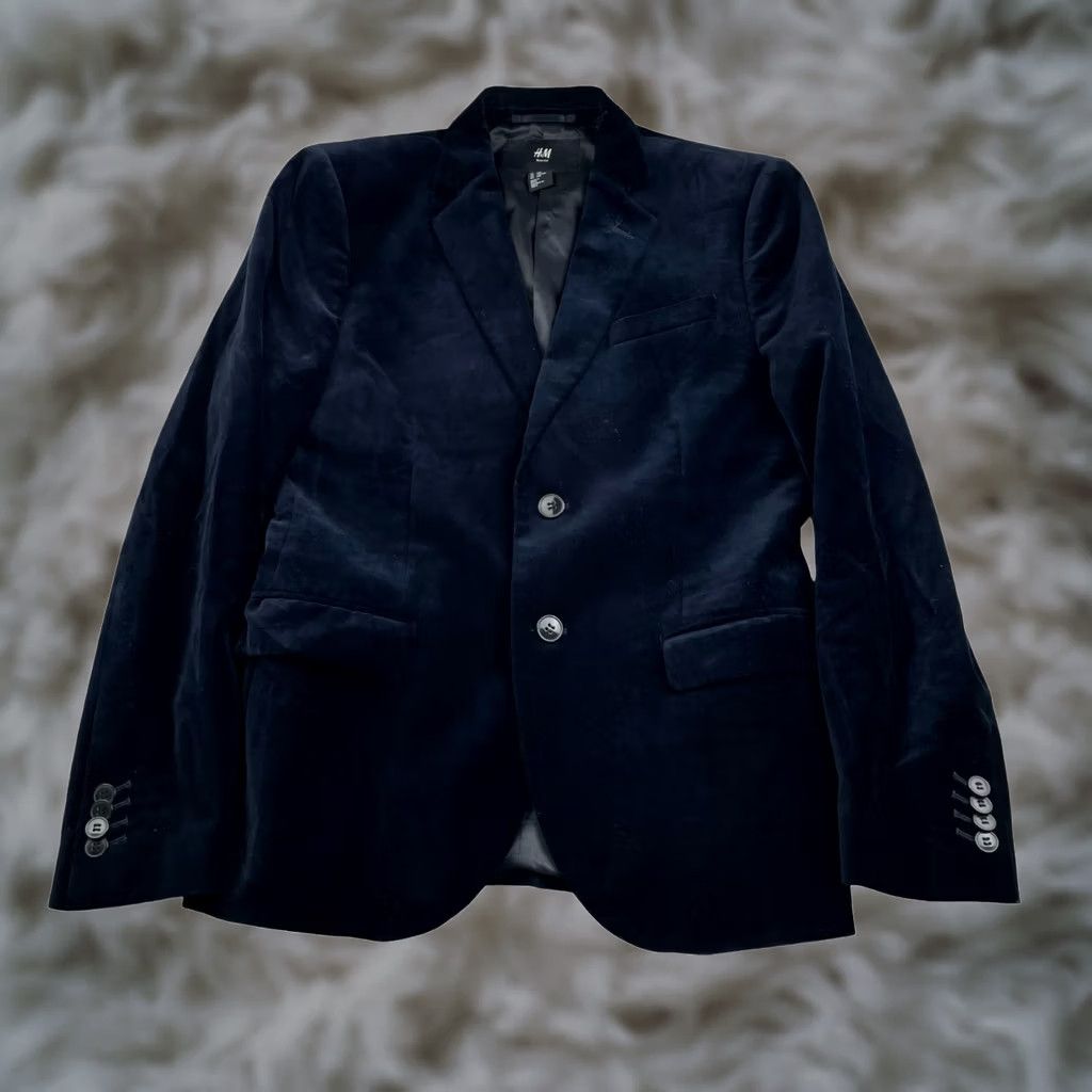 H&M H&M Men’s Velvet/Velour Blazer Navy Blue 100% Cotton Slim Two-Button 34R US Blazer Jacket Mens Vintage: No Size 34R - 1 Thumbnail