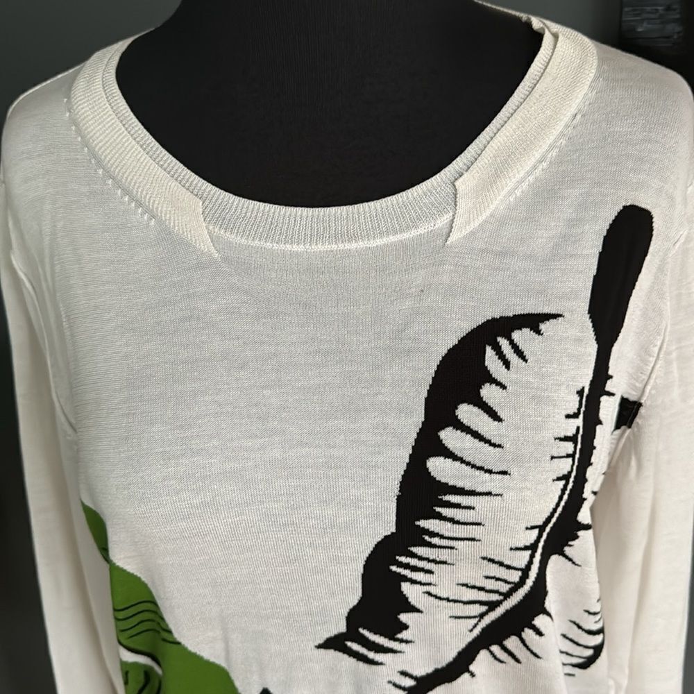 Sonia Rykiel SONIA RYKIEL WHITE PALM LEAF INTARSIA SWEATER. Silk blend. Size L / US 10 / IT 46 - 6 Thumbnail
