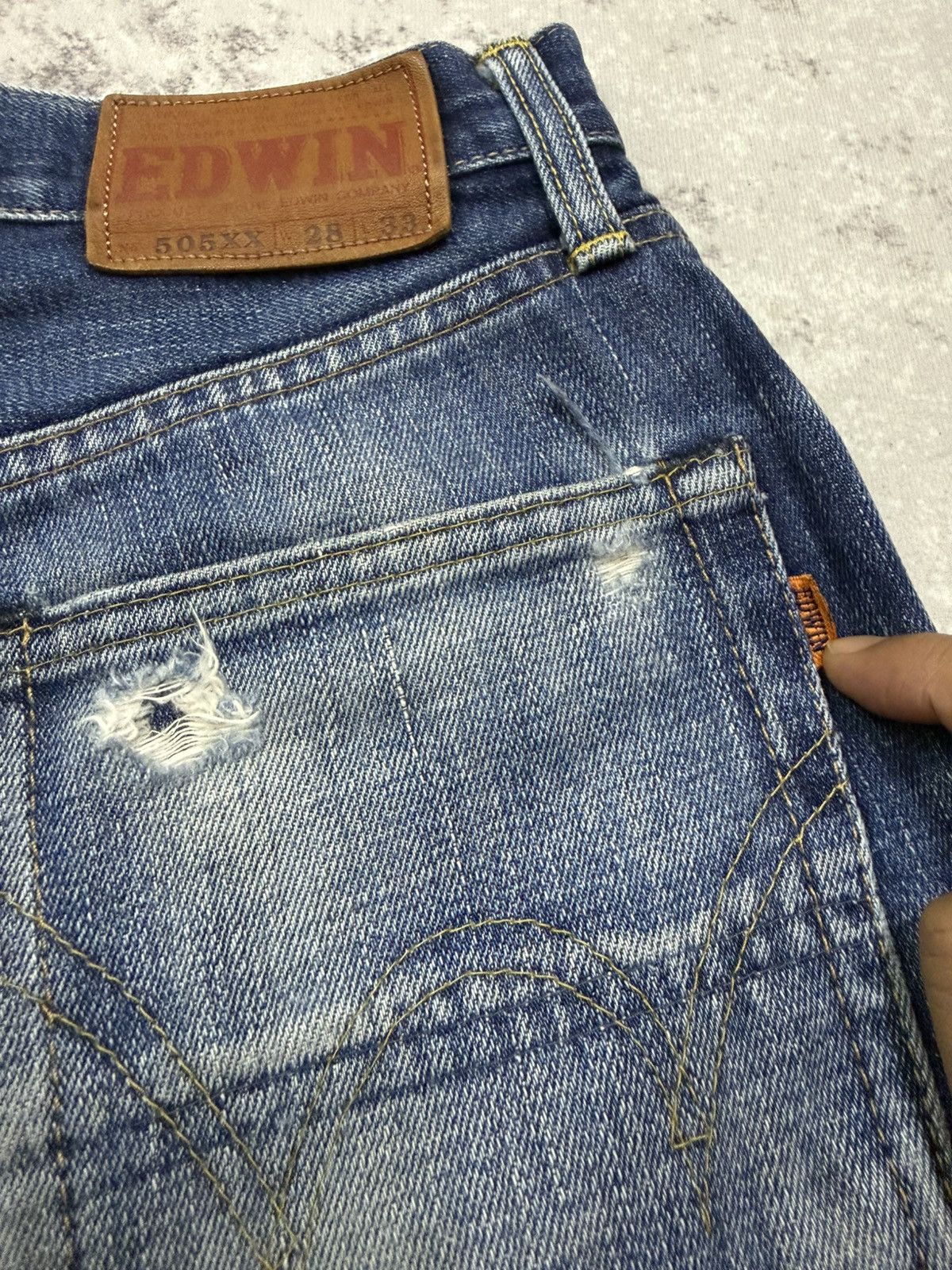 Edwin Vintage Edwin 505XX Orange Tag Cropped Cut Distressed Denim Size US 28 / EU 44 - 9 Thumbnail