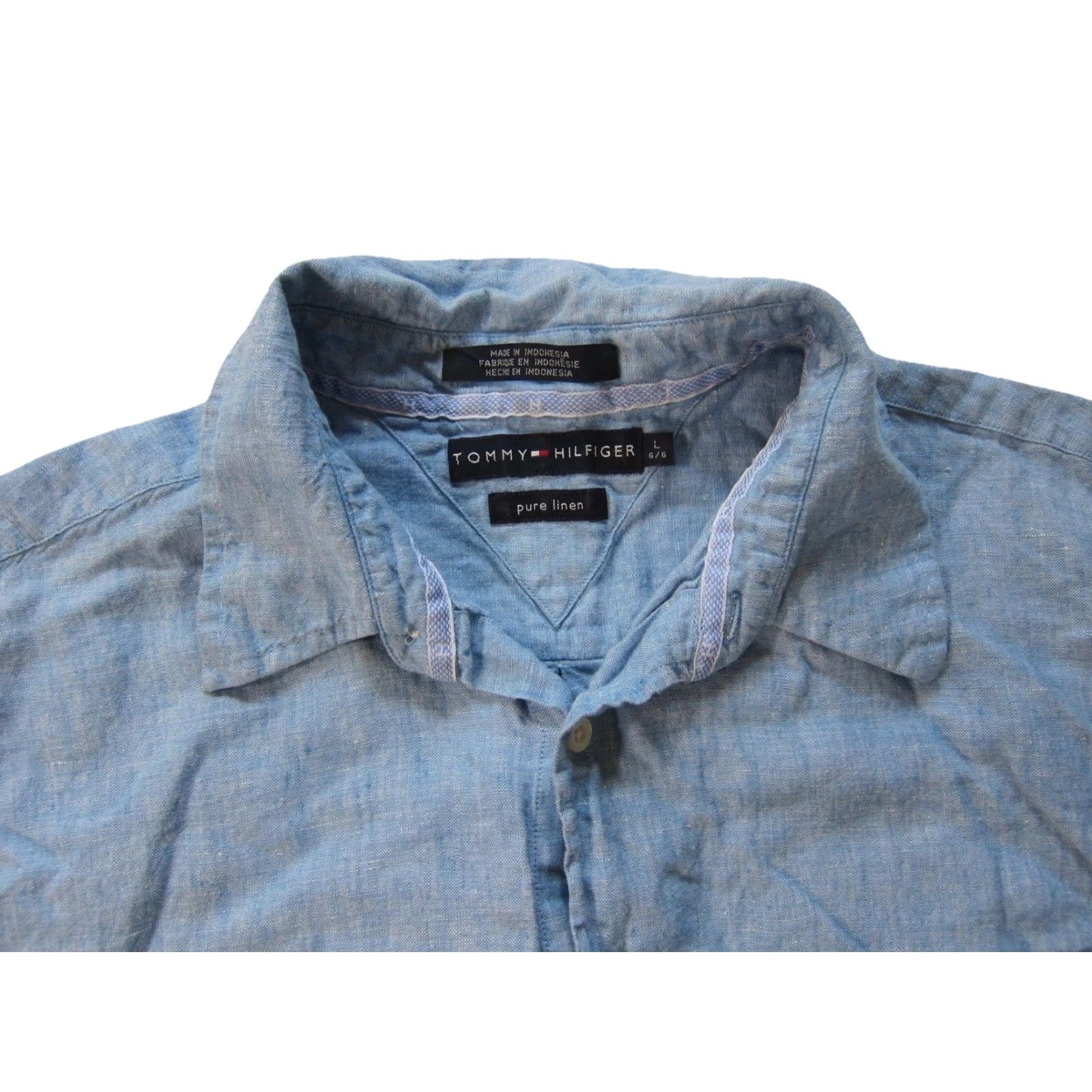 Tommy Hilfiger Tommy Hilfiger Shirt Men Large 100% Linen Chambray Blue Button Down Short Sleeve L Size US L / EU 52-54 / 3 - 4 Thumbnail