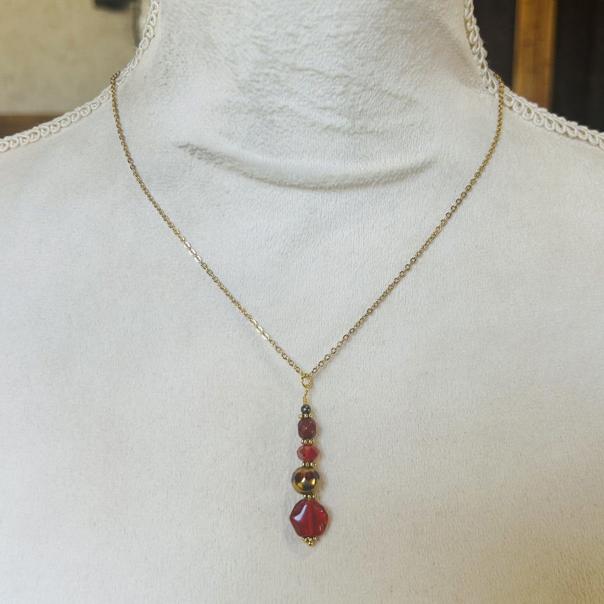 Handmade Handcrafted elegant ruby glass carnelian necklace set Size ONE SIZE - 5 Thumbnail