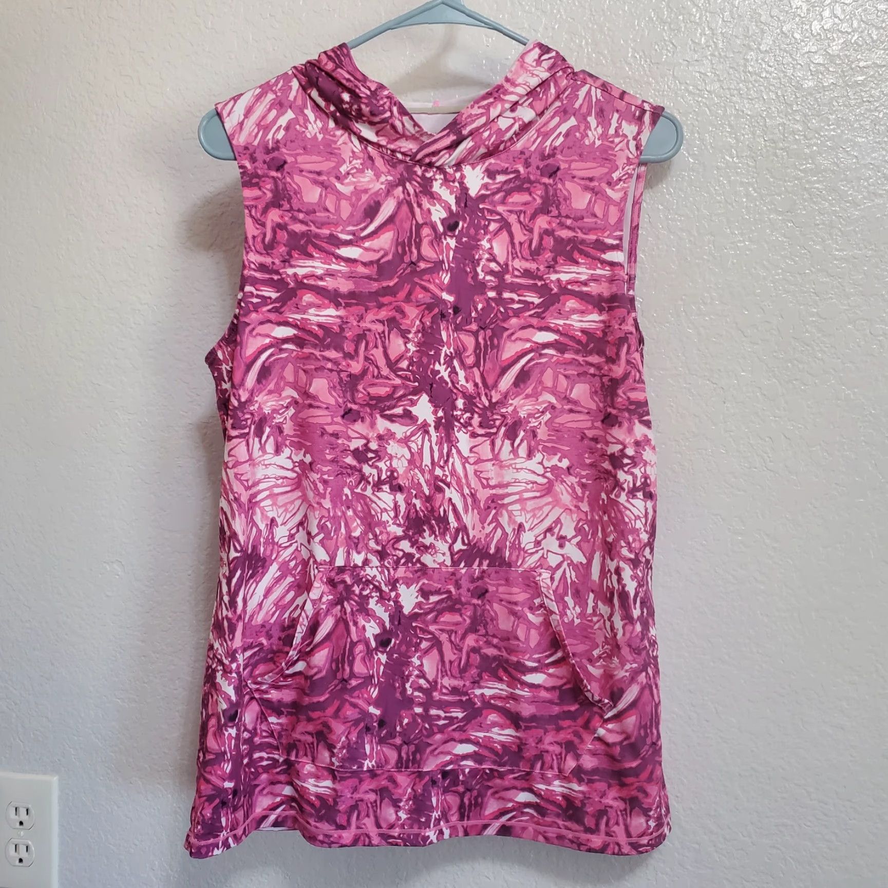 Vintage Reel Legends Womens Tank M Pink Print Hooded Sleeveless Reel Tec Kangaroo Pocket Outdoor Fishing/Hiking Shirt Size M / US 6-8 / IT 42-44 - 2 Thumbnail