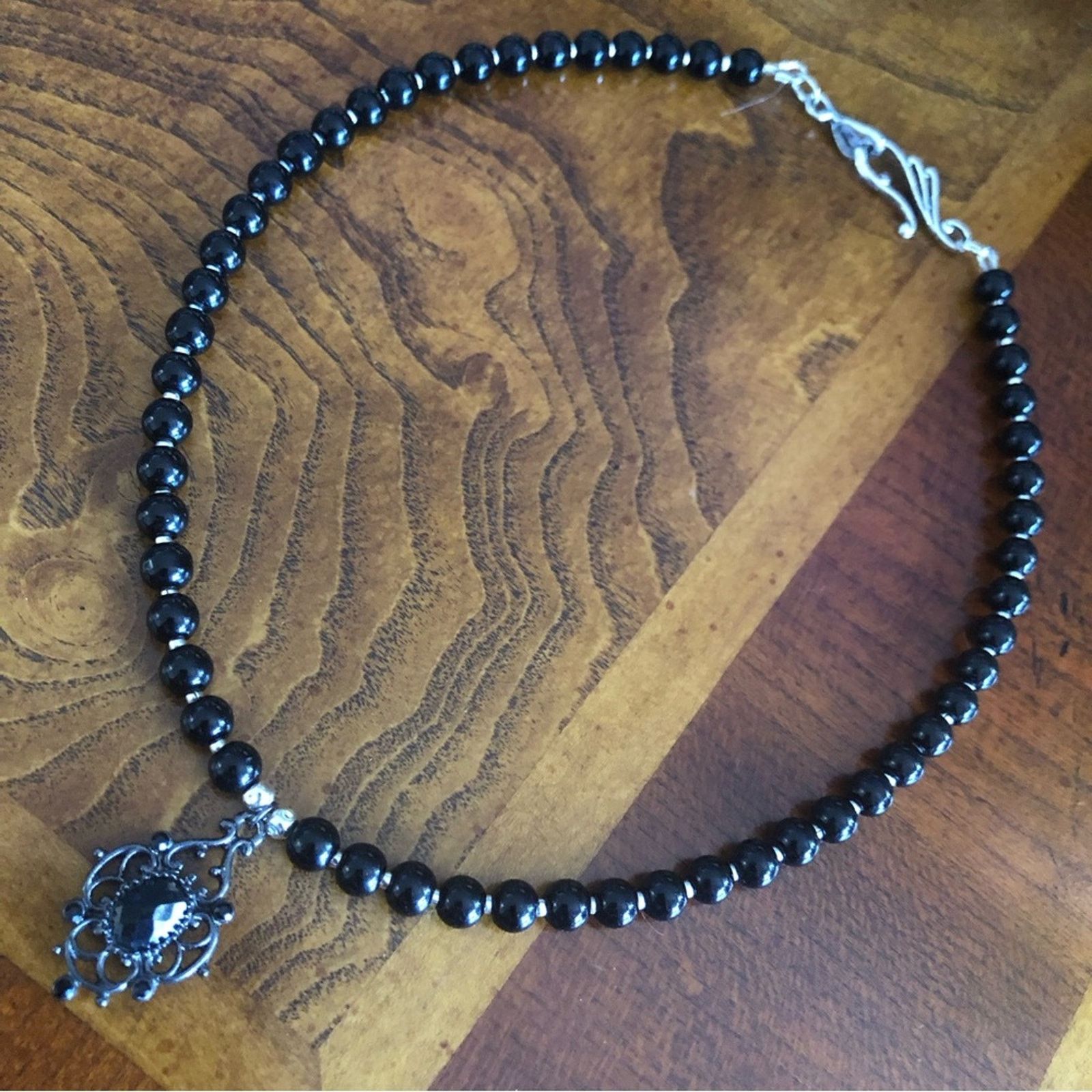 Handmade Handcrafted repurpose black glass crystal Pearl necklace Size ONE SIZE - 9 Thumbnail