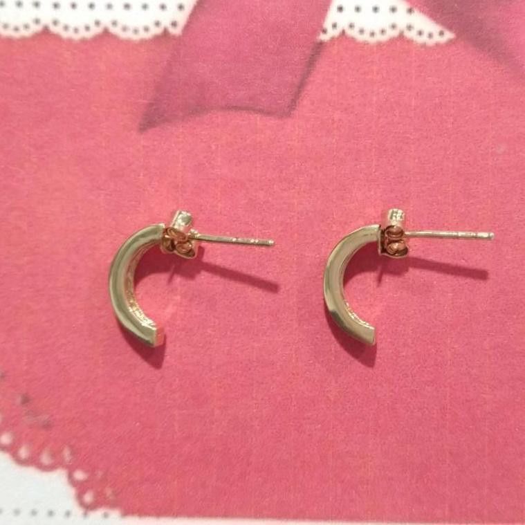 Designer Yellow Gold On 925 Sterling Silver C- Hoop Earrings Signed Size ONE SIZE - 3 Thumbnail