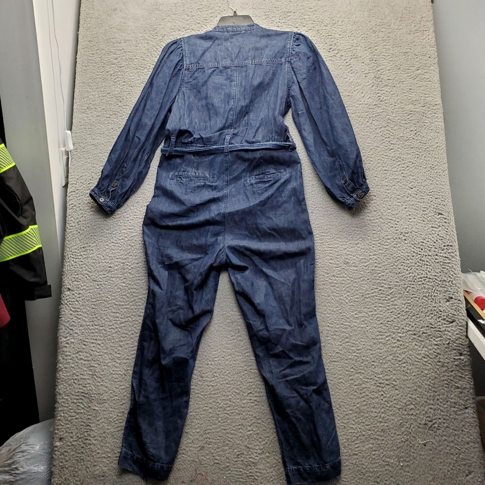 J.Crew J.Crew Jumpsuit Womens 6 Blue Denim Belted Utility Puff Sleeve Front Zip Shirt Size 28" / US 6 / IT 42 - 2 Thumbnail