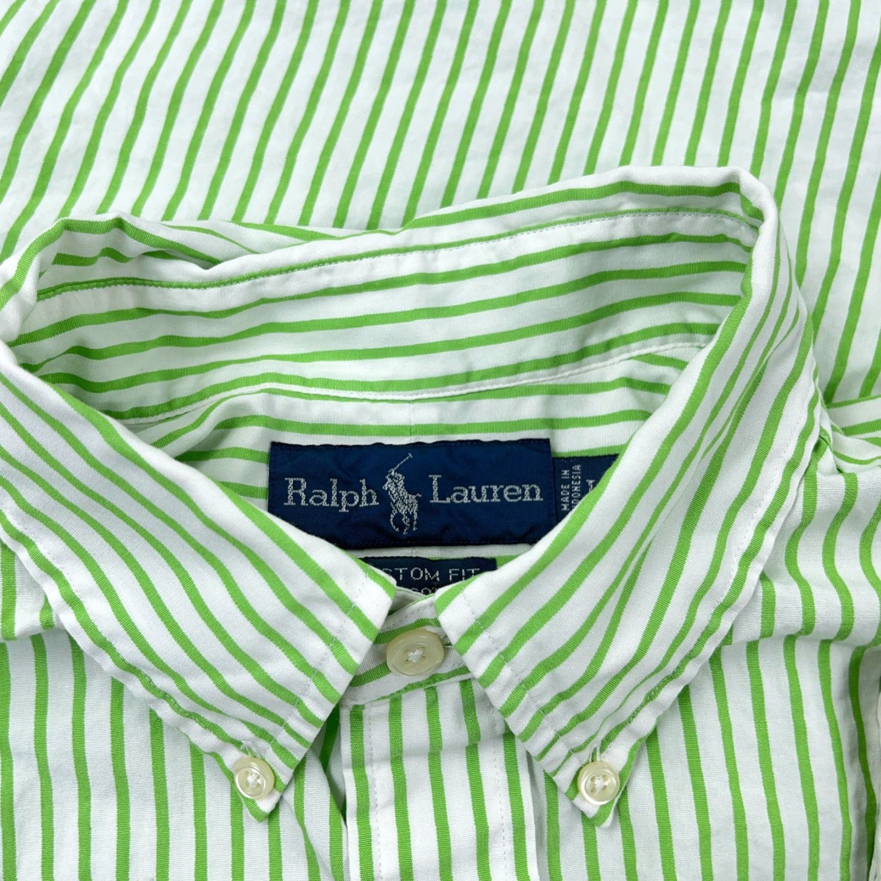 Ralph Lauren Ralph Lauren Button-Up Shirt Men Large Green Striped Poplin Dress A2* Regular Fit Size 42R - 4 Thumbnail