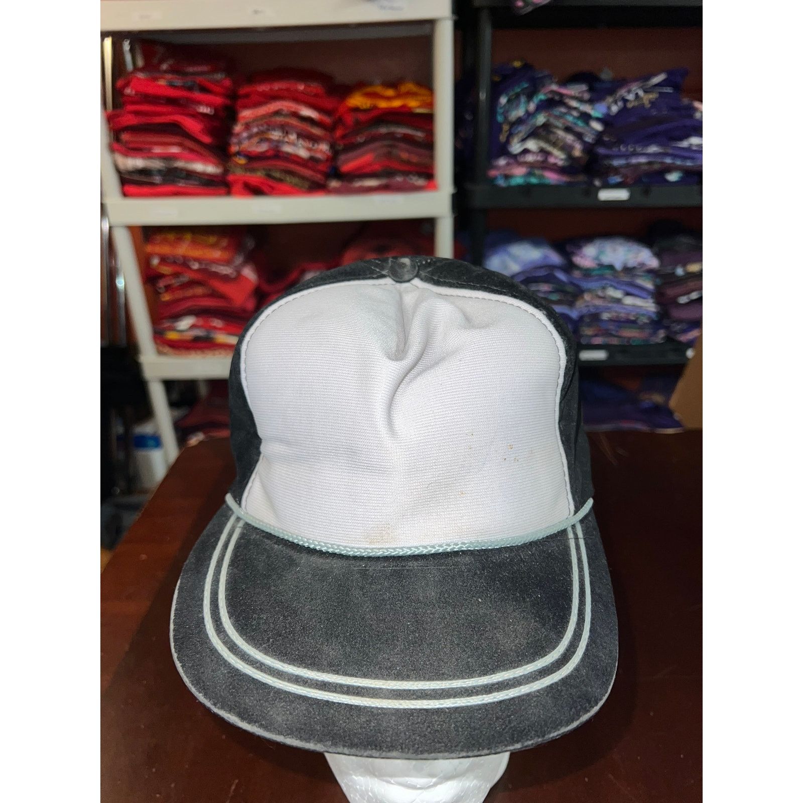 Vintage Vintage White Black Blank Snapback Hat Cap VTG Broken Brim Size ONE SIZE - 2 Thumbnail