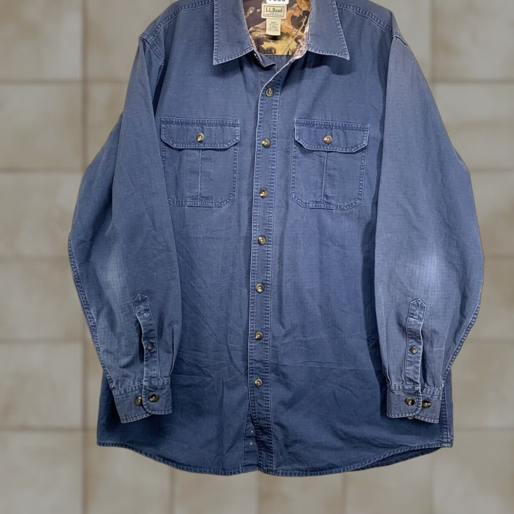 Vintage VINTAGE L.L. Bean Heavyweight Rip-Stop Cotton Button-Up Shirt LT Blue Camo Outdoor Classic Mens Size US L / EU 52-54 / 3 - 1 Thumbnail