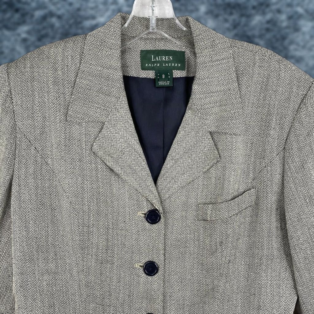 Ralph Lauren VINTAGE Lauren Ralph Lauren Blazer Womens 8 Blue Herringbone Tweed USA Equestrian Riding Size M / US 6-8 / IT 42-44 - 1 Thumbnail