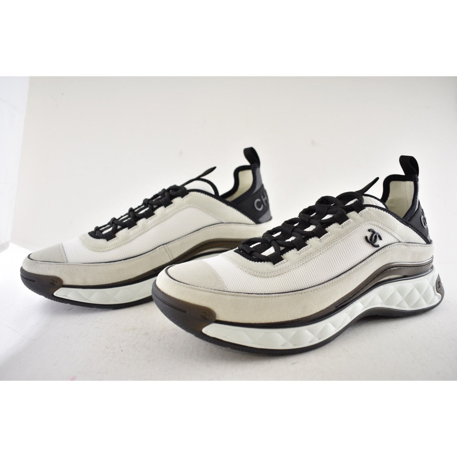 Chanel Mens White Grey Black CC Logo Low Top Trainer Sneaker 11 Size US 11 / EU 44 - 10 Thumbnail