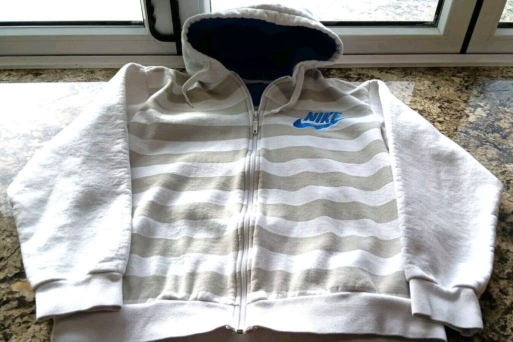 Nike 1990's Nike Made In Canada Zip Up Hoodie Sweater White Gray Size US M / EU 48-50 / 2 - 12 Thumbnail