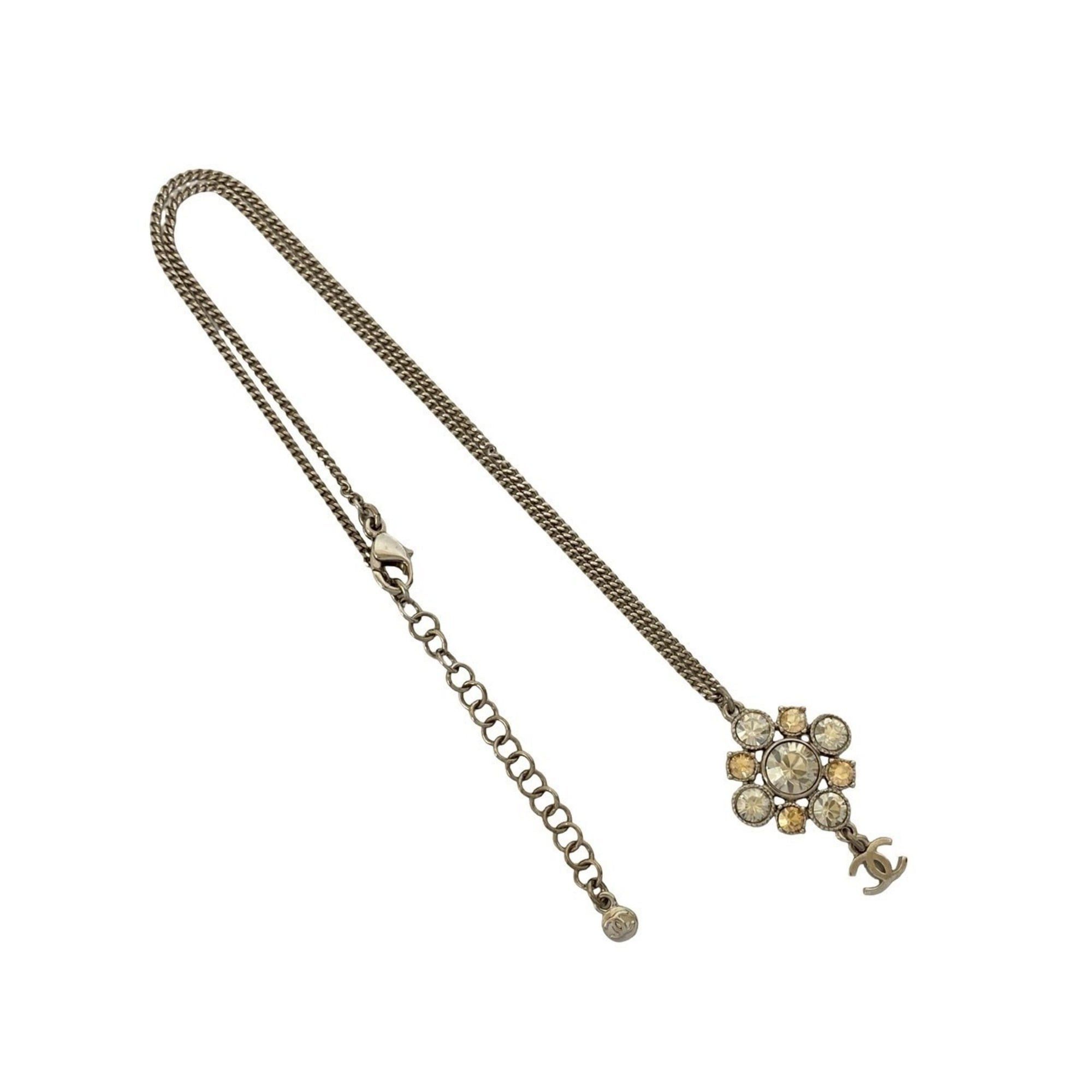 Chanel CHANEL Coco Mark Motif Plated Rhinestone Necklace Pendant, Silver, 78936 Size ONE SIZE - 1 Thumbnail