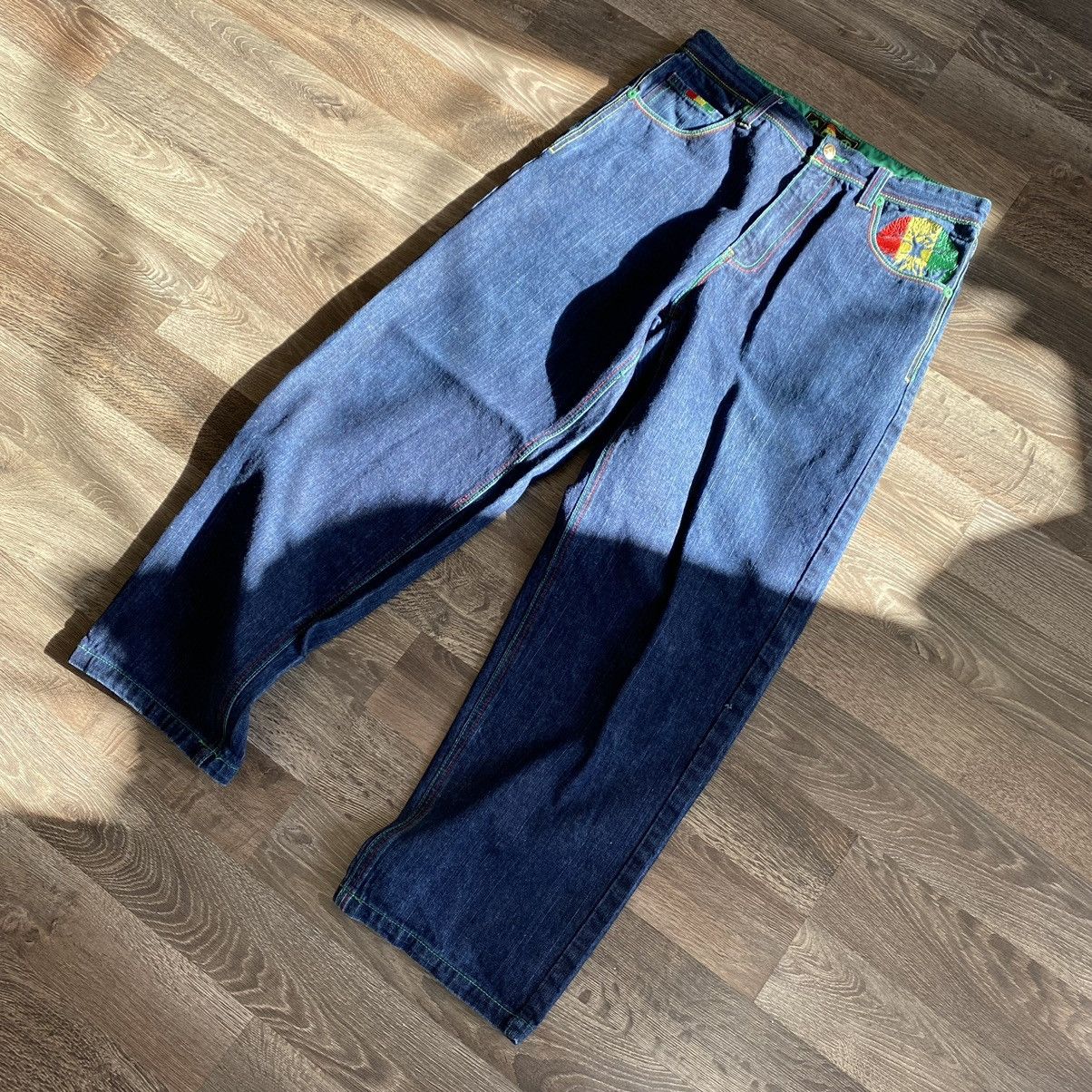 Japanese Brand × Vintage Vintage y2k embroidered denim pants Size US 33 - 11 Thumbnail