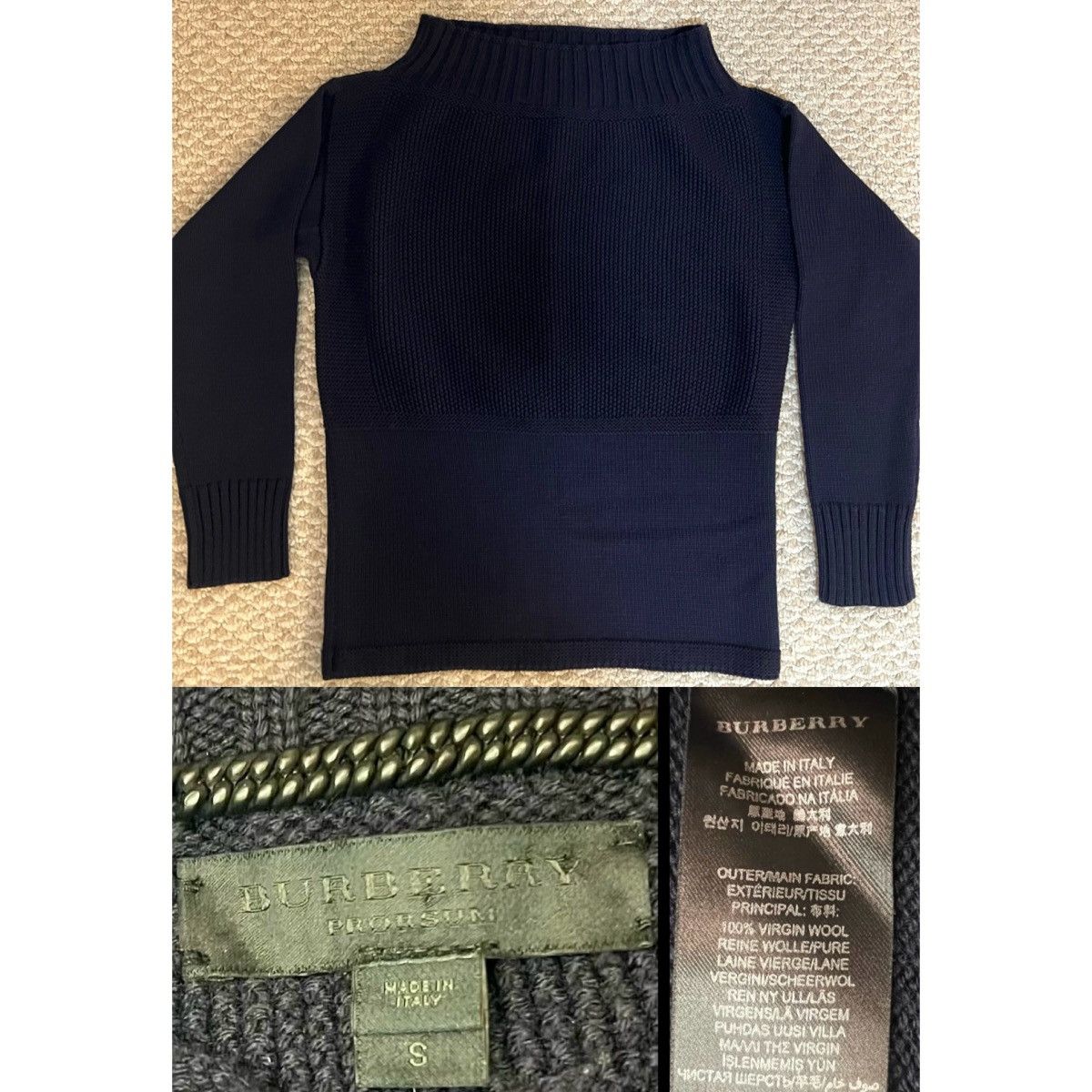 Burberry × Burberry Prorsum × Designer Burberry Prorsum Navy Blue Virgin Wool Sweater - Small Size S / US 4 / IT 40 - 1 Thumbnail
