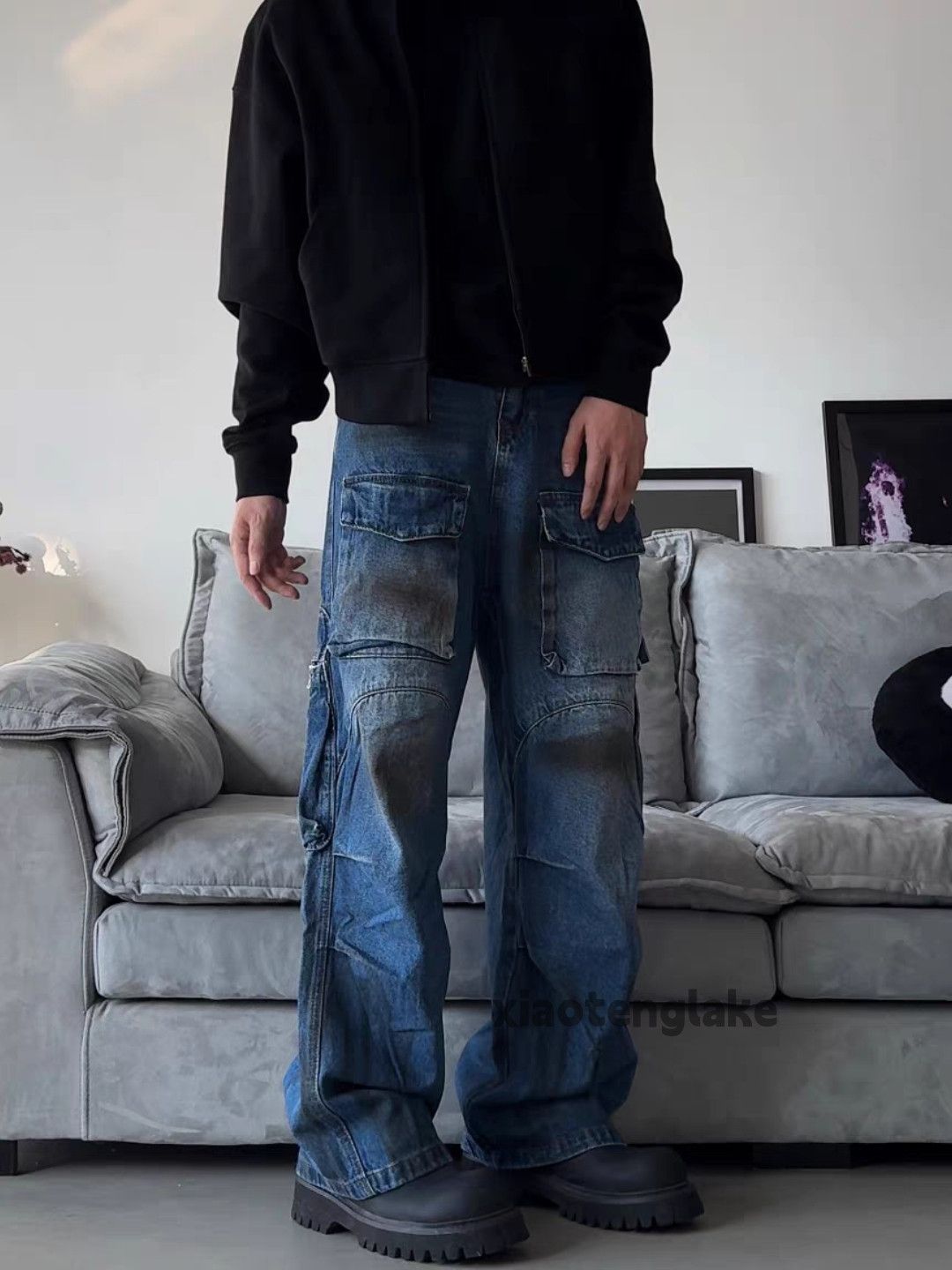 Jean × Vintage washed faded utility carpenter hiphop baggy cargo jeans Size US 32 / EU 48 - 3 Thumbnail
