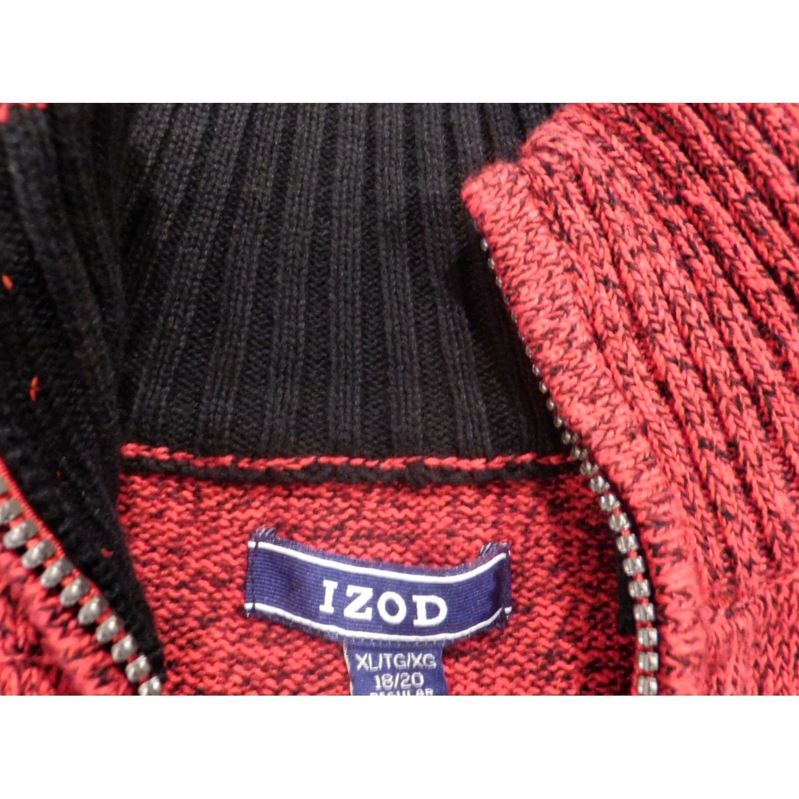Izod VINTAGE IZOD Womens Sweater XL Red Pullover Mock Neck Puff Sleeve Cotton Knit Stretch Open Bow Button Size XL / US 12-14 / IT 48-50 - 5 Thumbnail