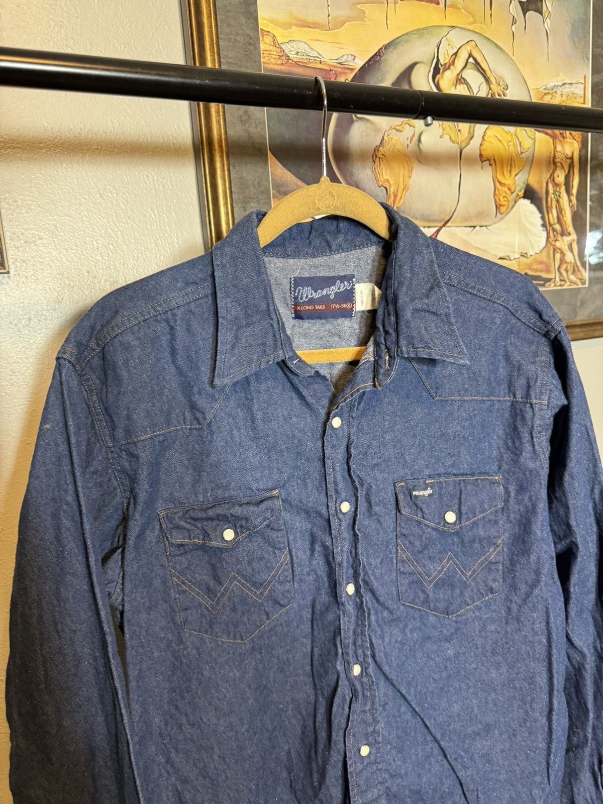 Vintage × Wrangler Vintage Wrangler Western Wear Denim Shirt Size US XL / EU 56 / 4 - 3 Thumbnail
