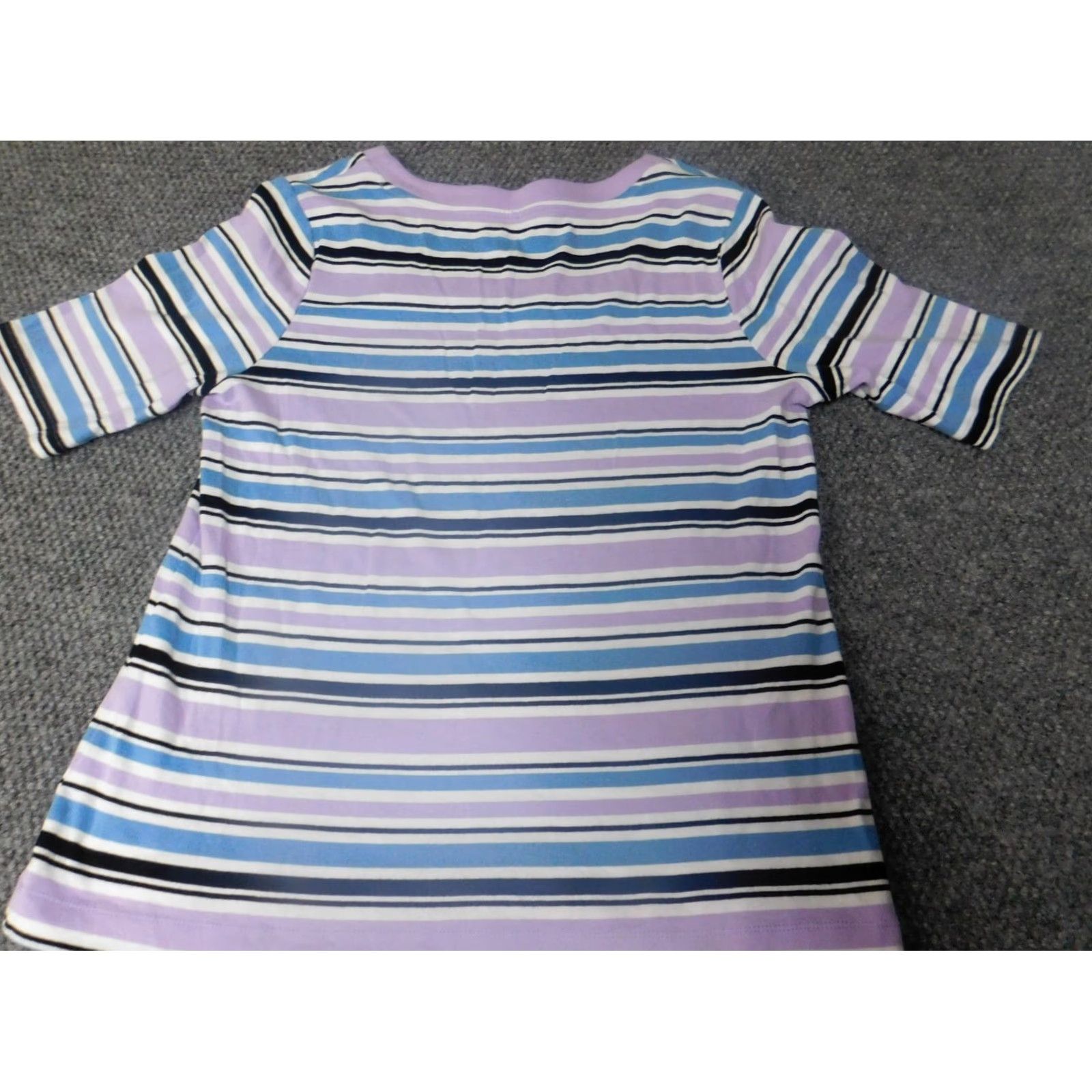 Croft & Barrow Croft & Barrow Womens Blouse XL Purple Striped Crew Neck Short Sleeve Casual Shirt Regular Clothing Size XL / US 12-14 / IT 48-50 - 6 Thumbnail