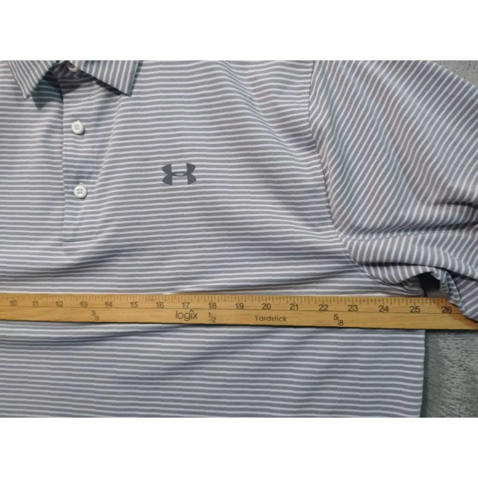 Under Armour Under Armour UA Shirt Mens 2XL Gray Striped Polo Loose HeatGear Short Sleeve Size US XXL / EU 58 / 5 - 4 Thumbnail