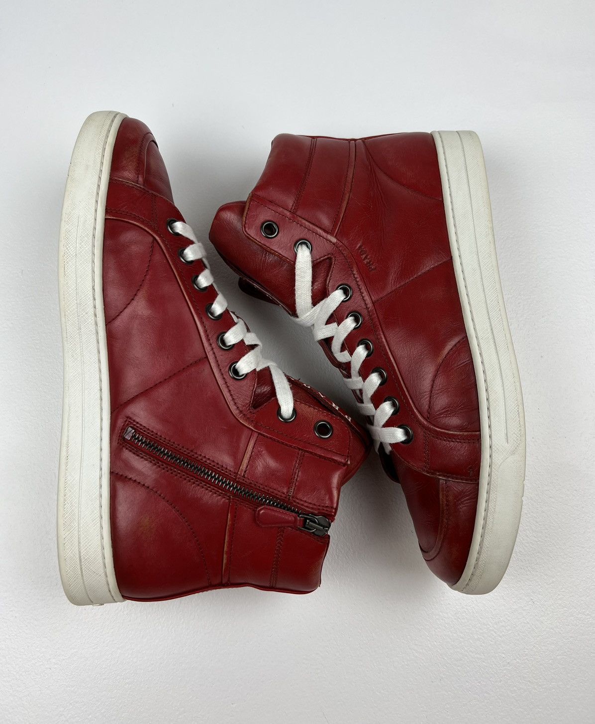 Prada PRADA Sneakers Hi Top Leather Shoes Side Zip Red Tab Logo Size US 10 / EU 43 - 12 Thumbnail