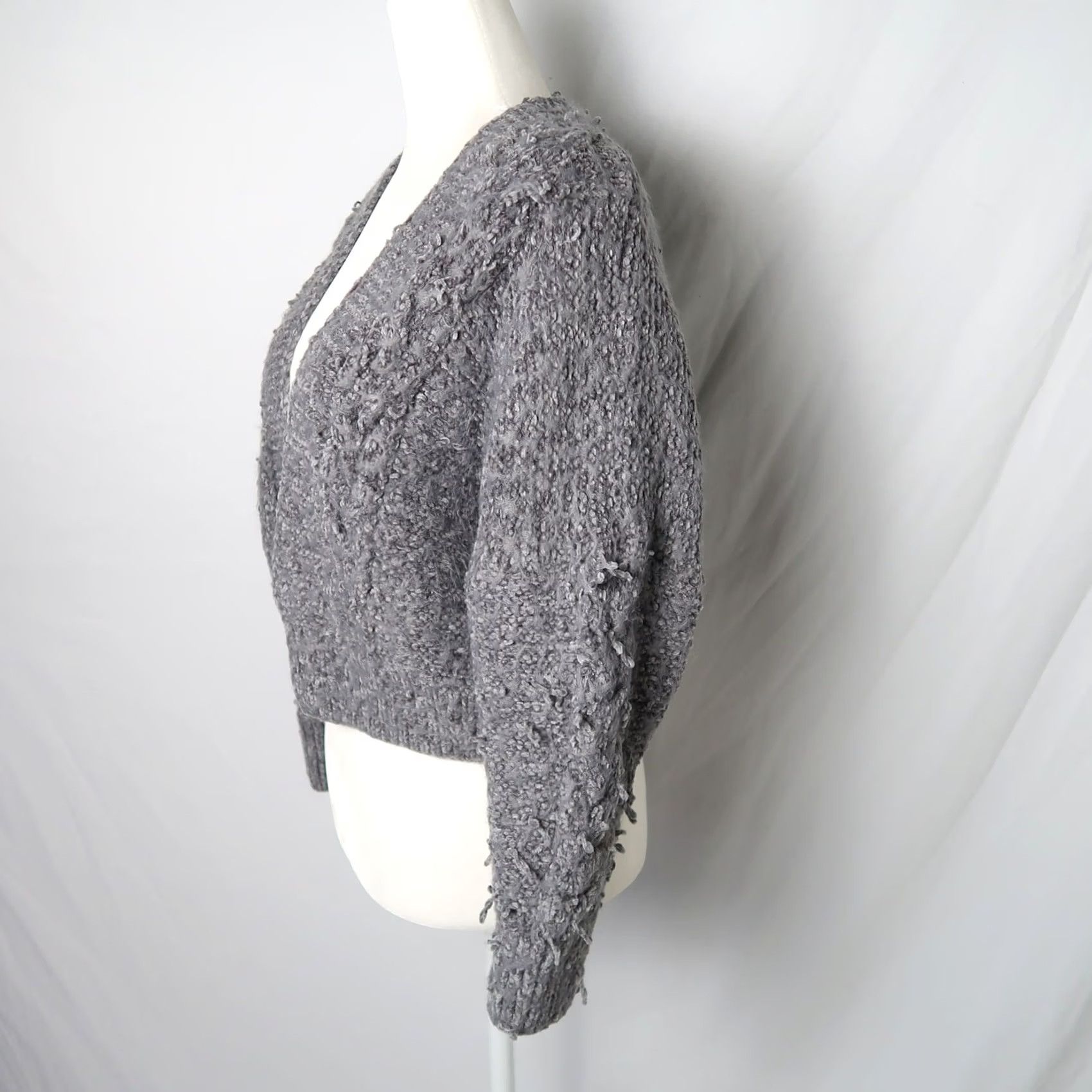 Vintage Grey chenille knit fuzzy textured cropped cardigan sweater M Size M / US 6-8 / IT 42-44 - 4 Thumbnail